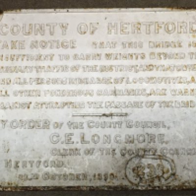 A Victorian County of Hertford cast iron railway panel, dimensions 53x40cm. This lot cannot be posted