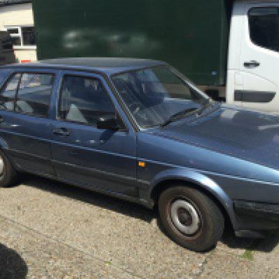 A Classic Volkswagen Golf Mk II 1300 C five door car Registration number E163 DTW. The car had just one previous owner and Genuine Milage of just 35,500. The car runs well has year&rsquo;s MOT the interior in very good condition has two keys and service history book V5 with regular servicing up to 30,000 miles. The car has been garaged stored. The exterior has dents and will need some cosmetic refreshing. A great opportunity to buy a Genuine 1980s Classic.