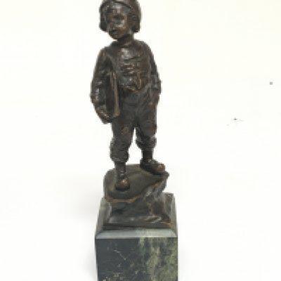 A Quality early 20th century Continental bronze on a green marble base the figure a traditional Dutch boy wearing clogs the bronze signed see image nice condition. Height 18cm