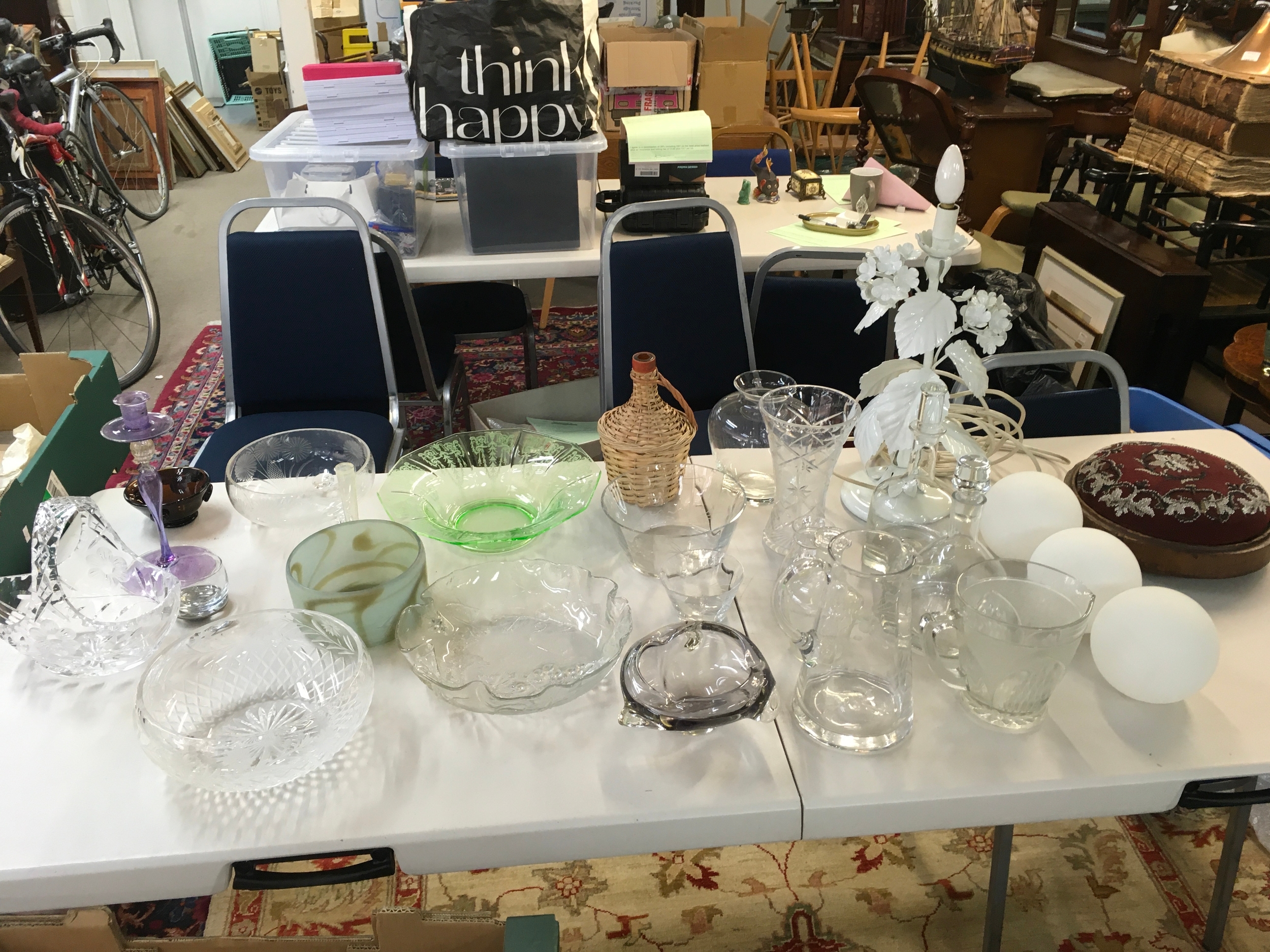 A Collection of glass items including bowls, vases, a lamp etc. no reserve
