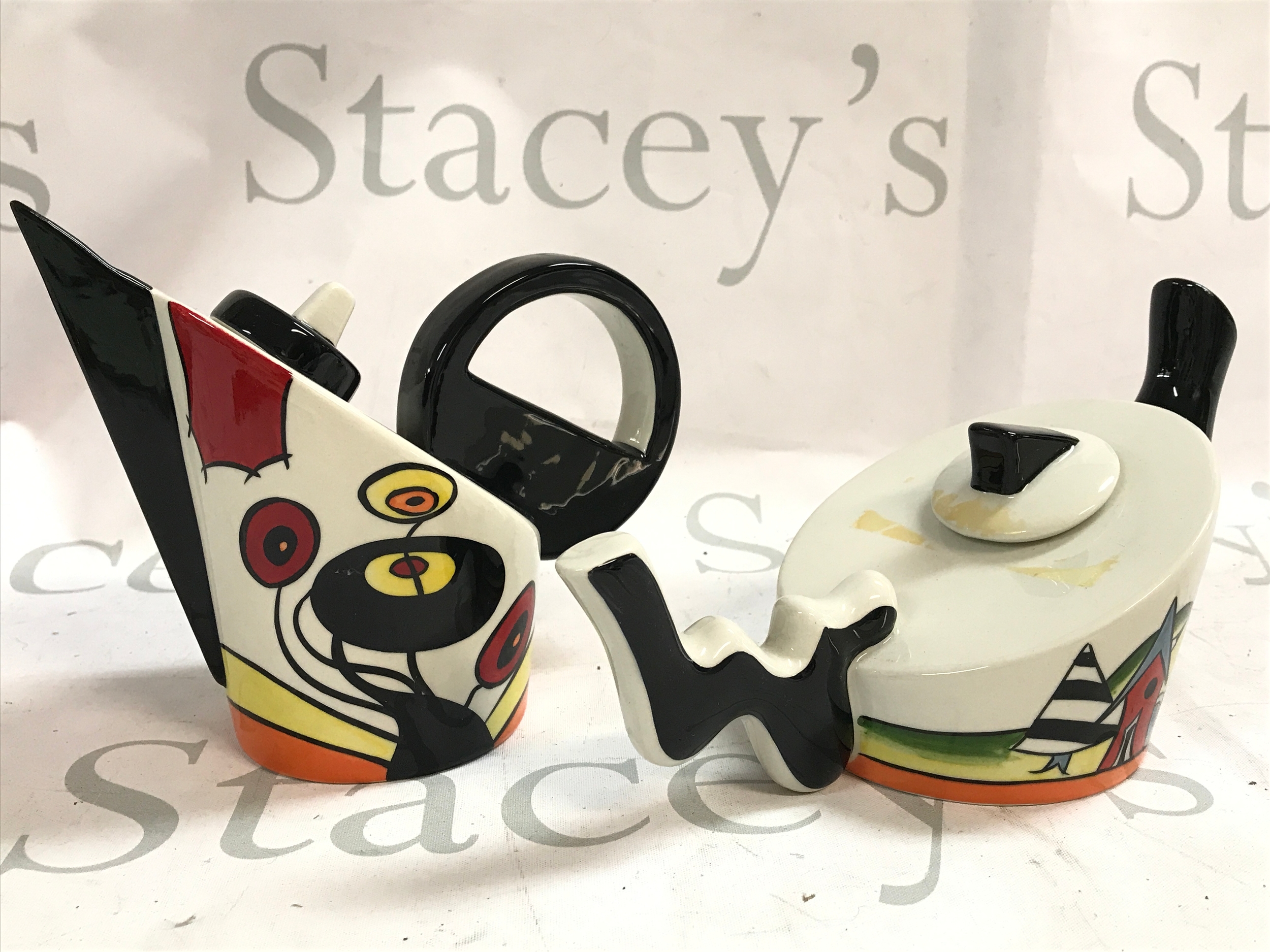 Lorna Bailey teapots. 11 and 14cm tall