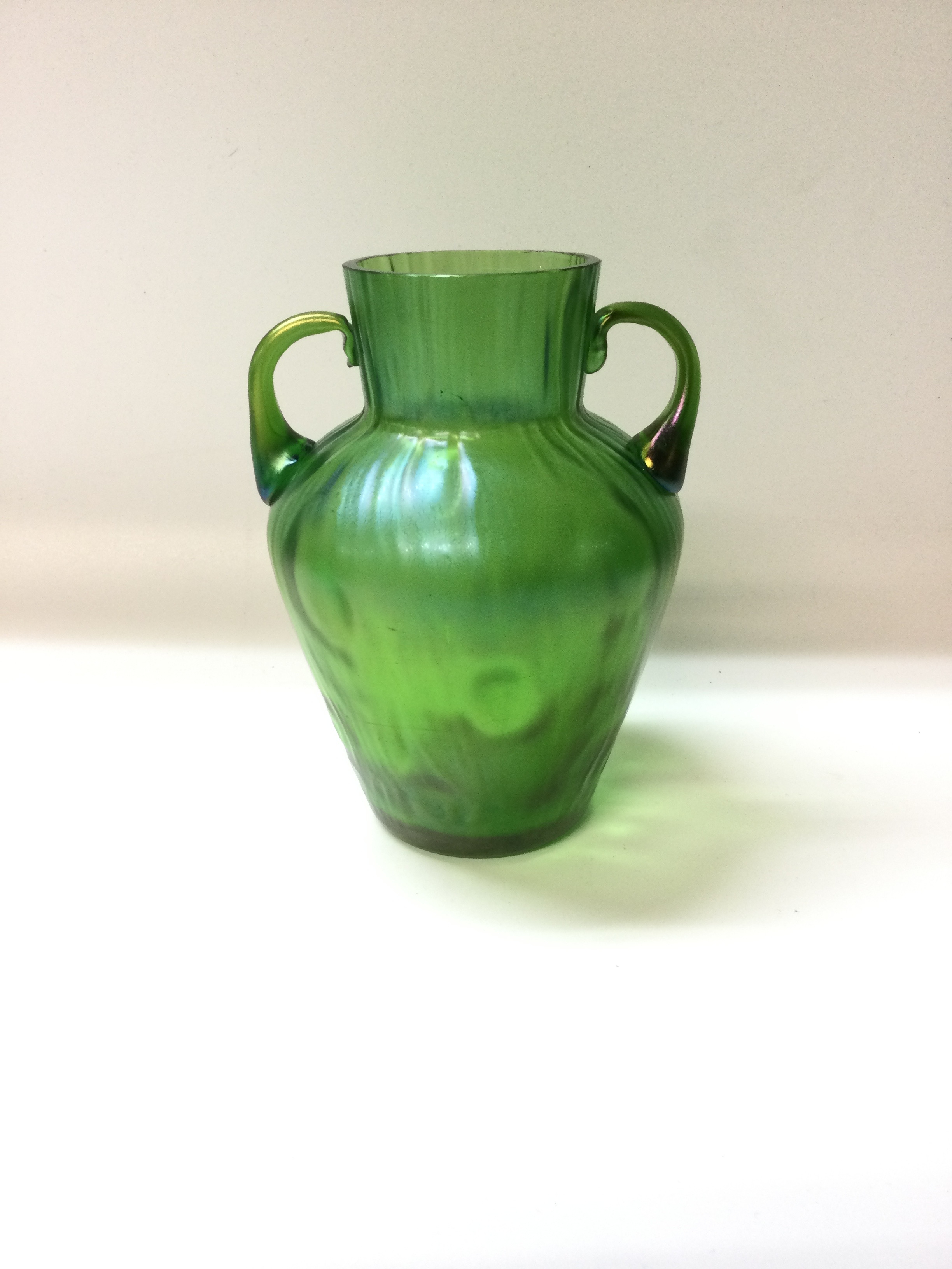 Loetz style peacock glass urn