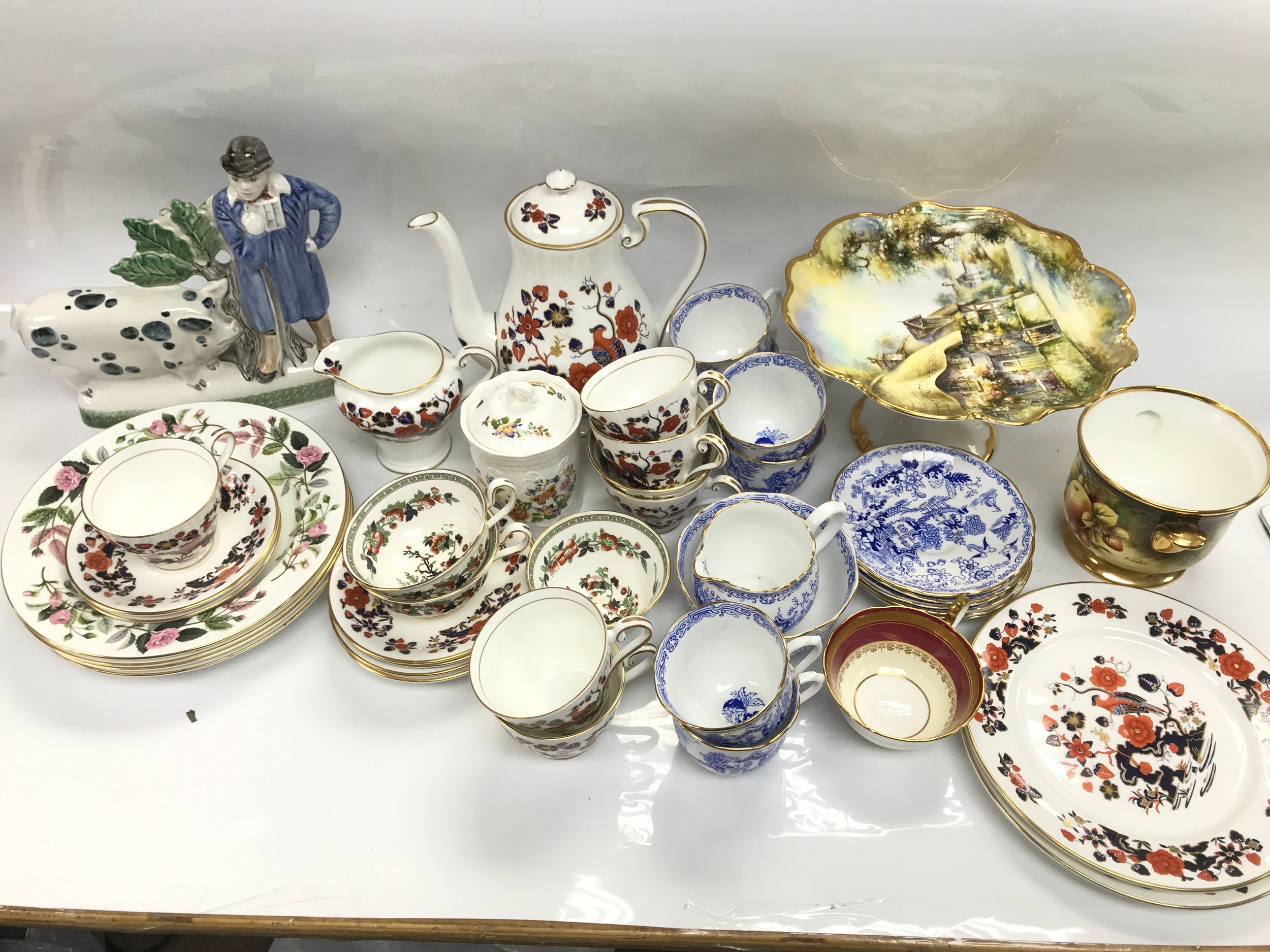 A Collection of ceramics including Ansley, Wedgwood, Rye pottery figure 