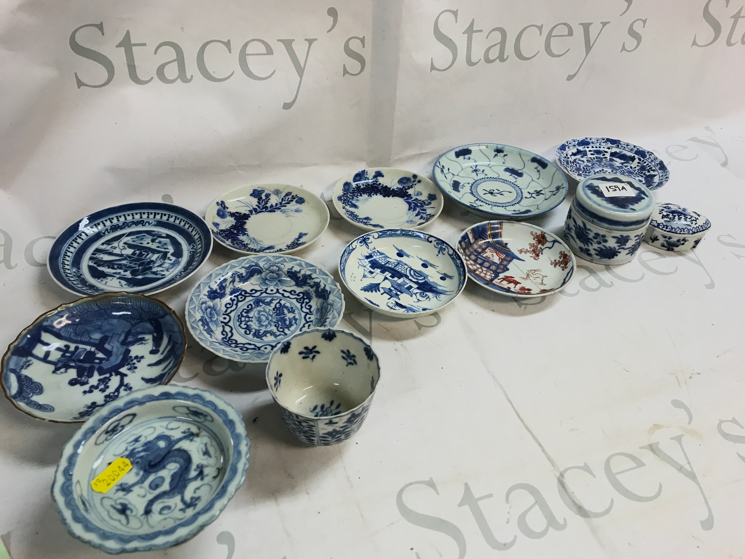 A Collection of Chinese blue and white dishes, lidded dishes, cup etc
