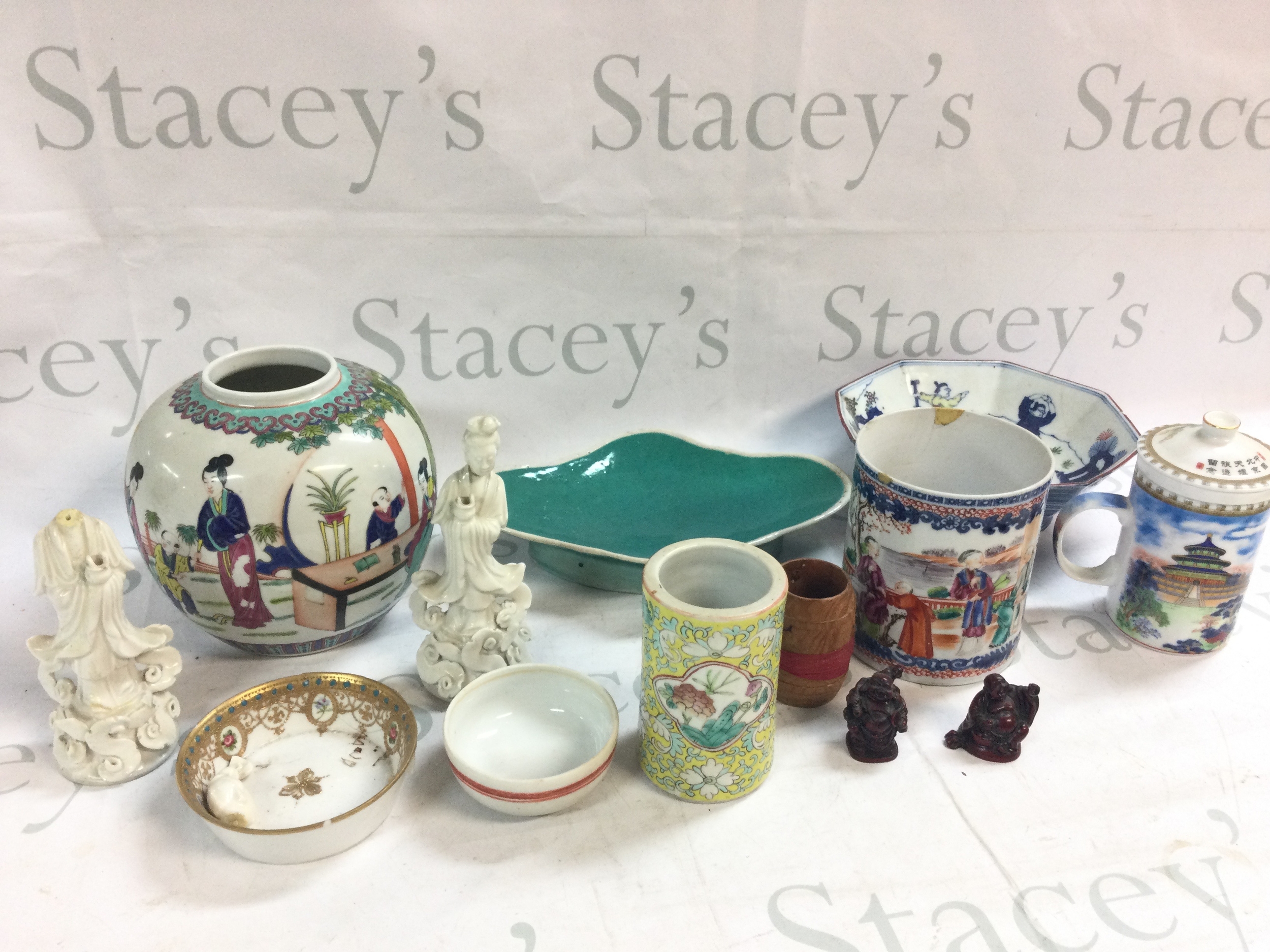 A collection of Chinese items including vases, figures etc