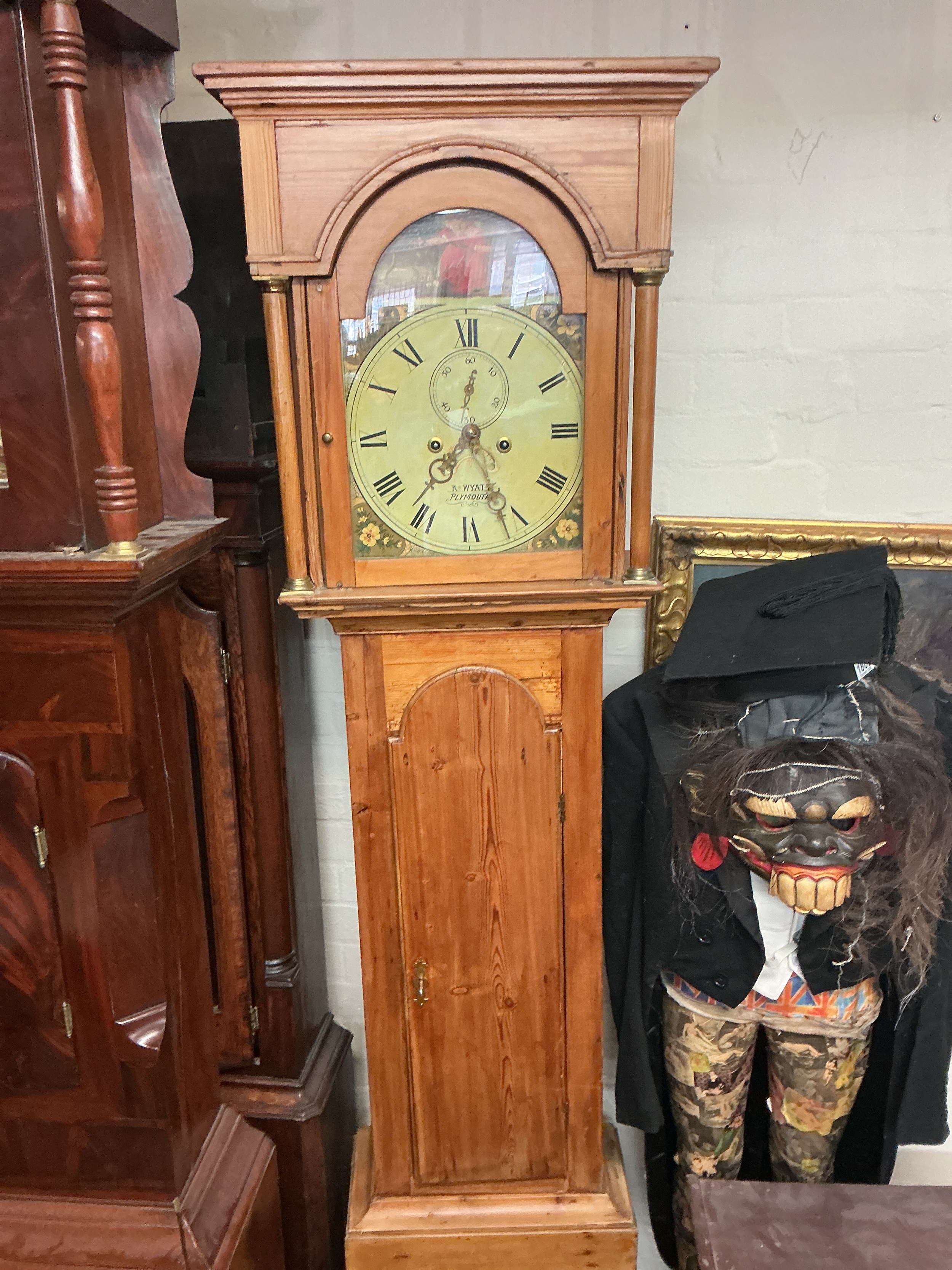 A Pine Longcase Clock by R Wyatt Plymouth. 200cm tall