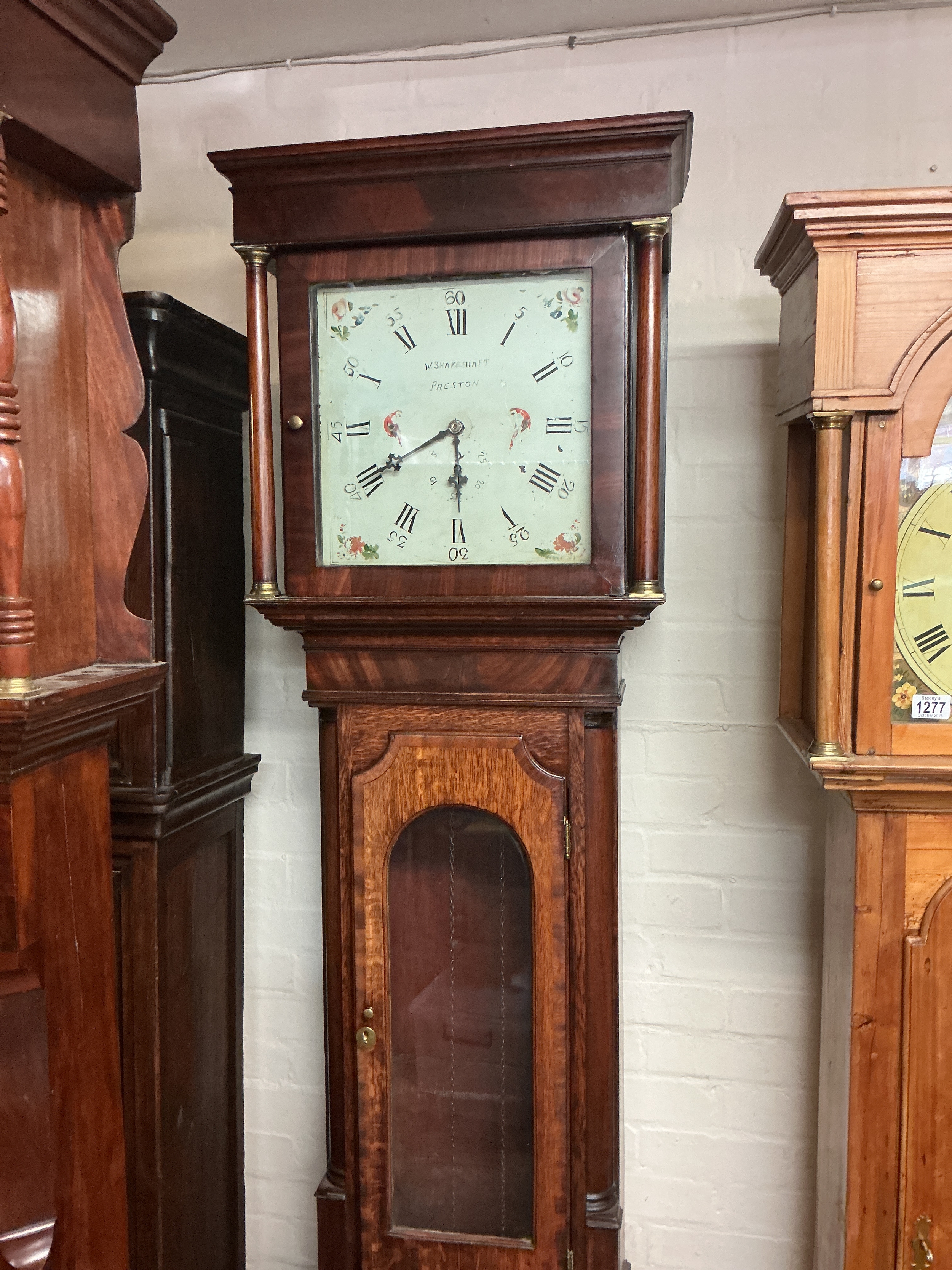 A longcase clock W. Shakeshaft, Preston 213cm tall