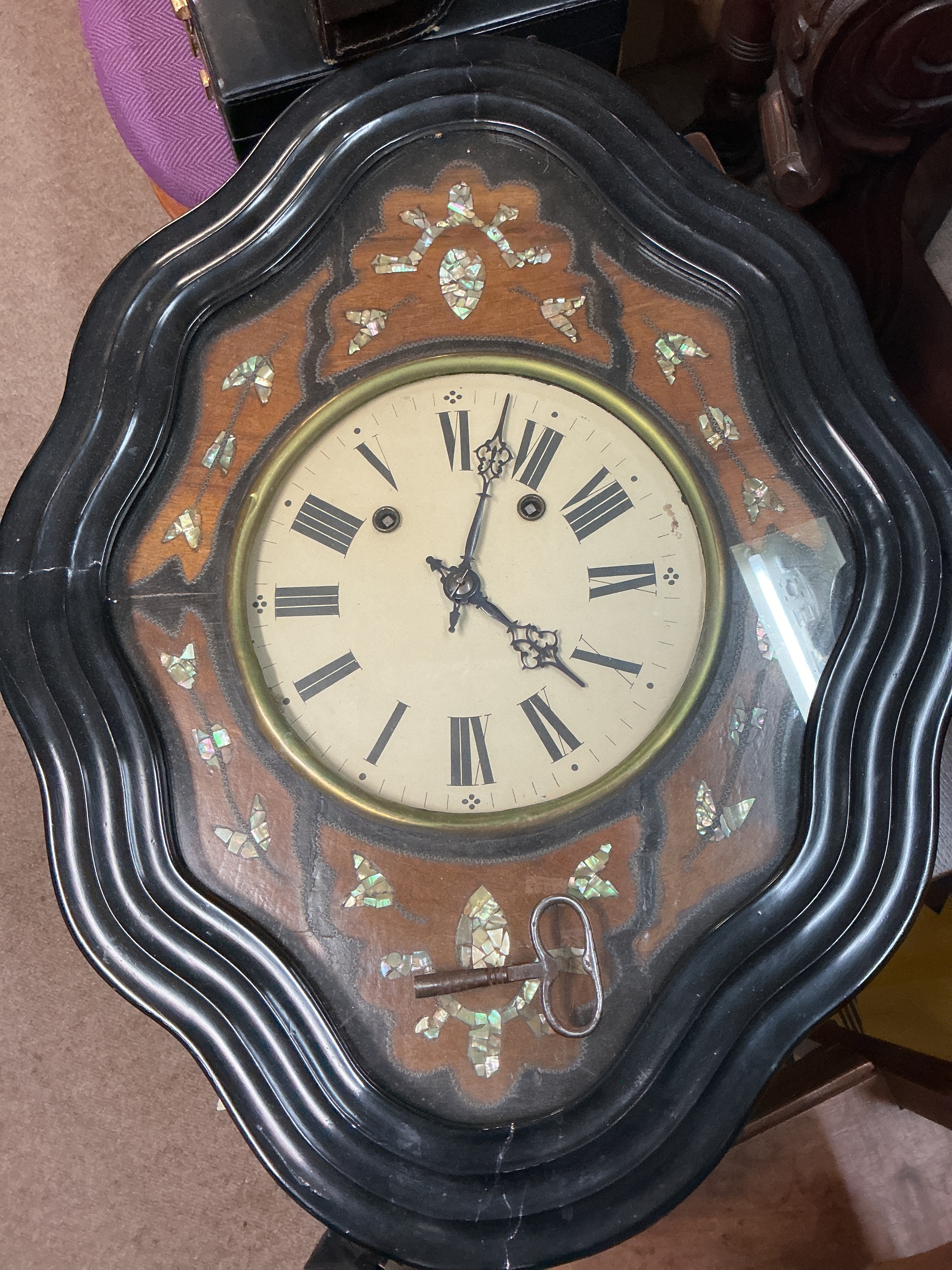 A French vineyard wall clock 62cm tall, 49cm wide 