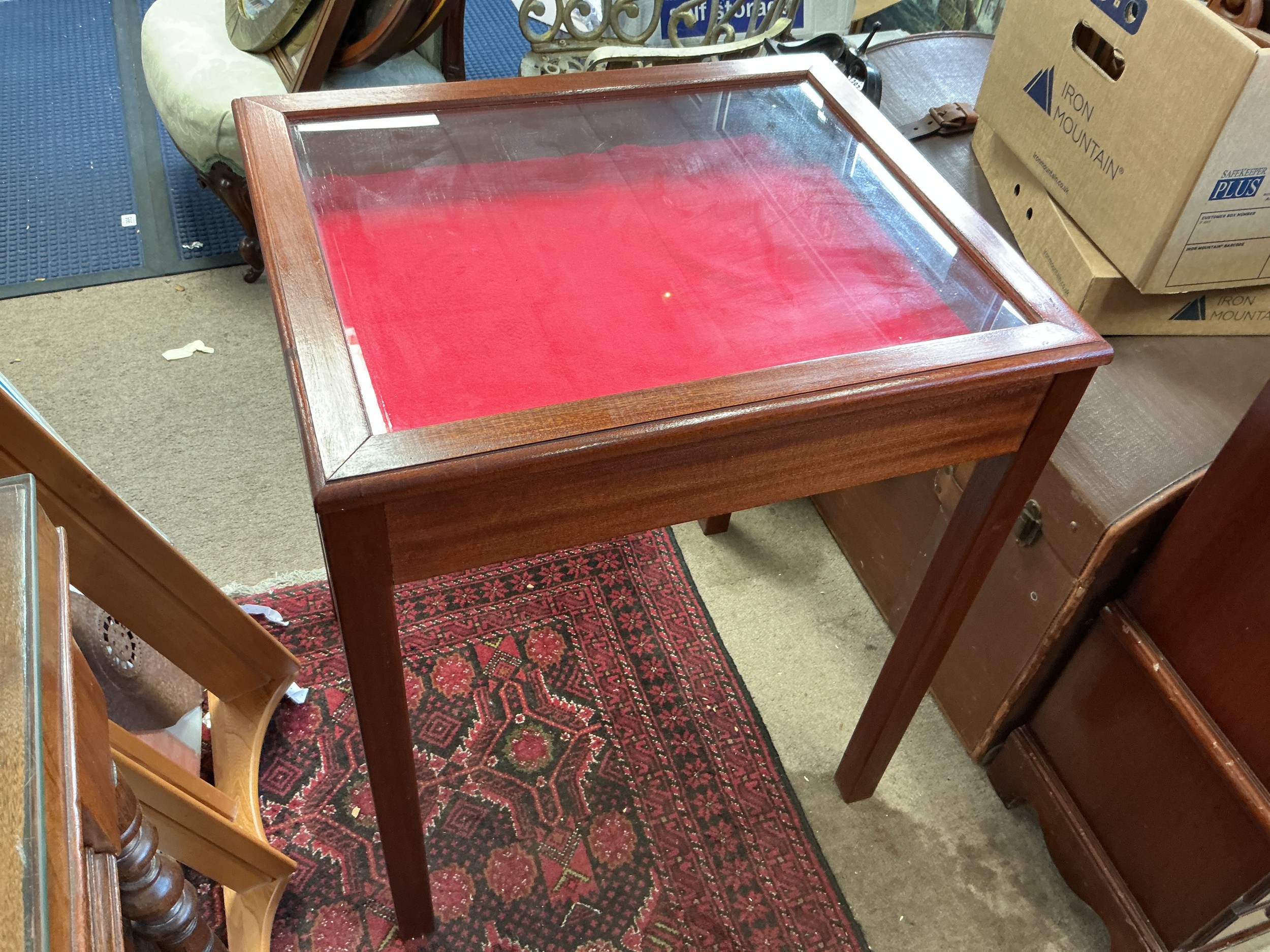 A mahogany display case, approx height 76.5cm.