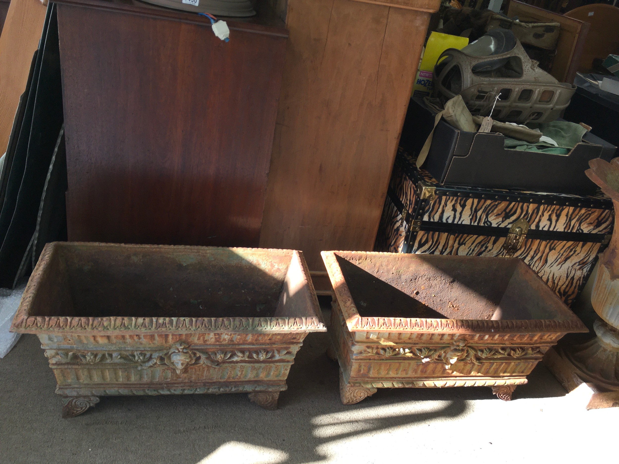 A pair of Regency style cast iron garden troughs. Approx: W36 x L71cm