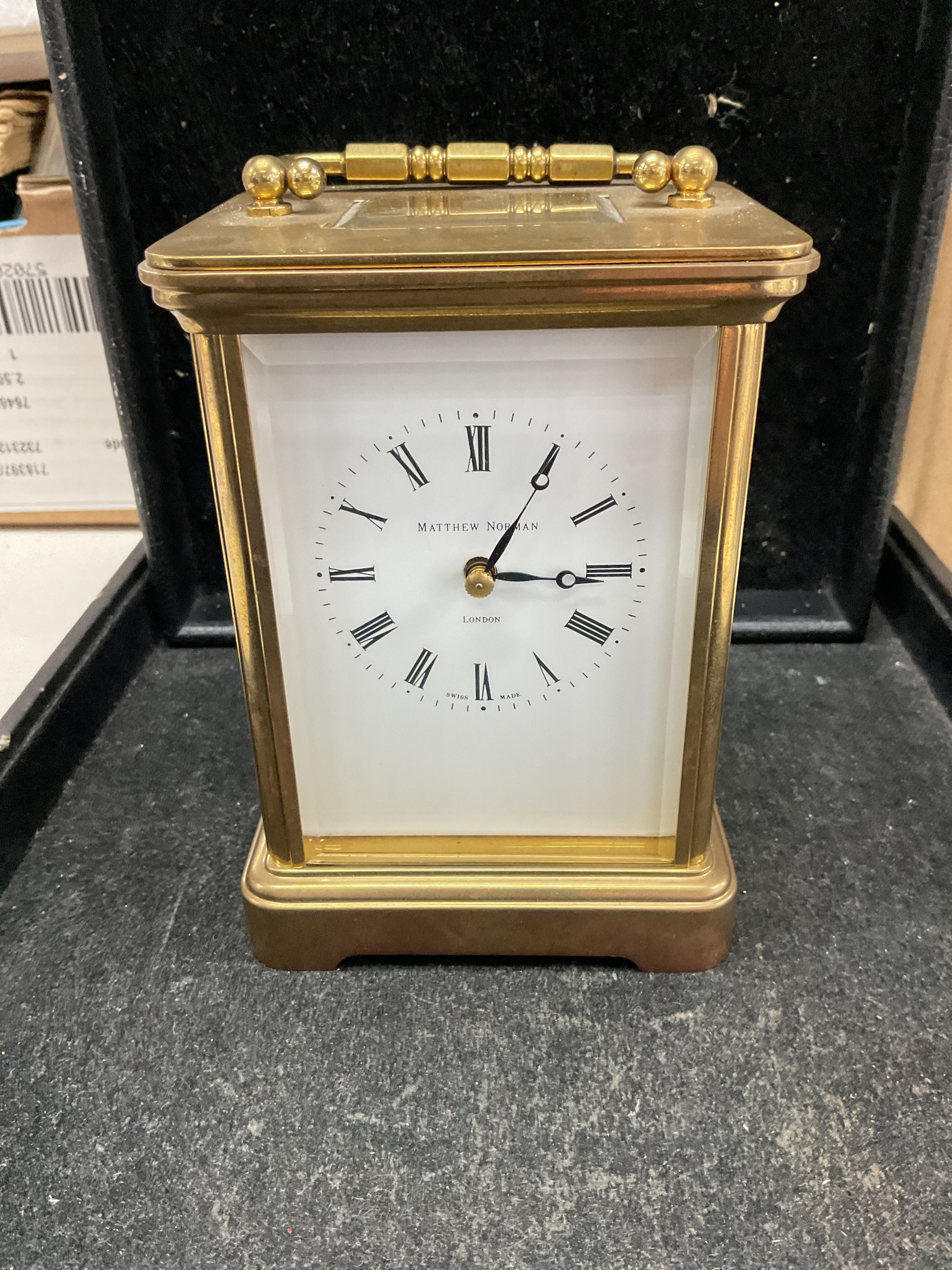 Matthew Norman large mantle carriage clock, striking hours on gong, marked to the back Matthew Norman London 1750A, H 13.5 cm x W 9.75 cm x D8.5 cm