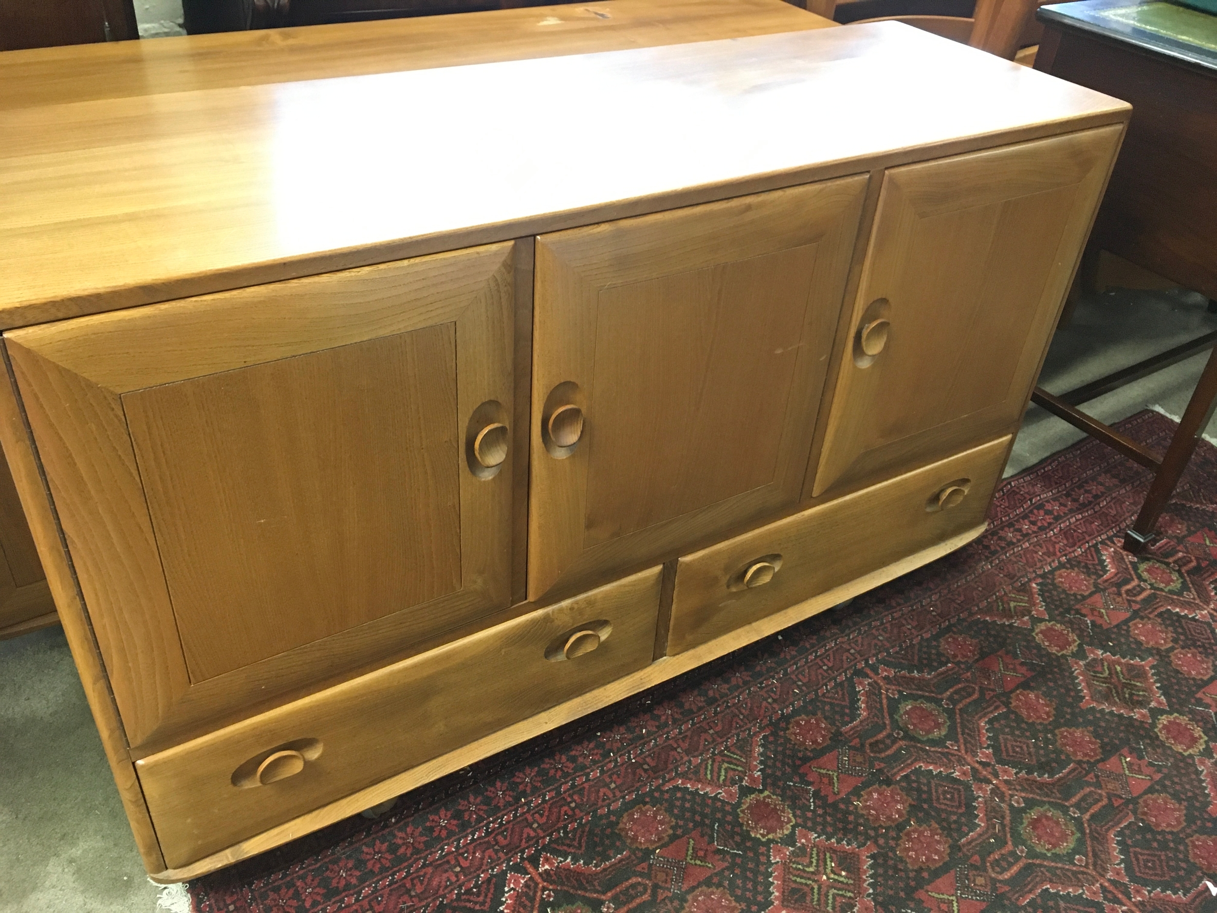 Ercol Windsor Golden Elm Mid Century Sideboard on Castors 130 cm wide 44cm deep 76cm high