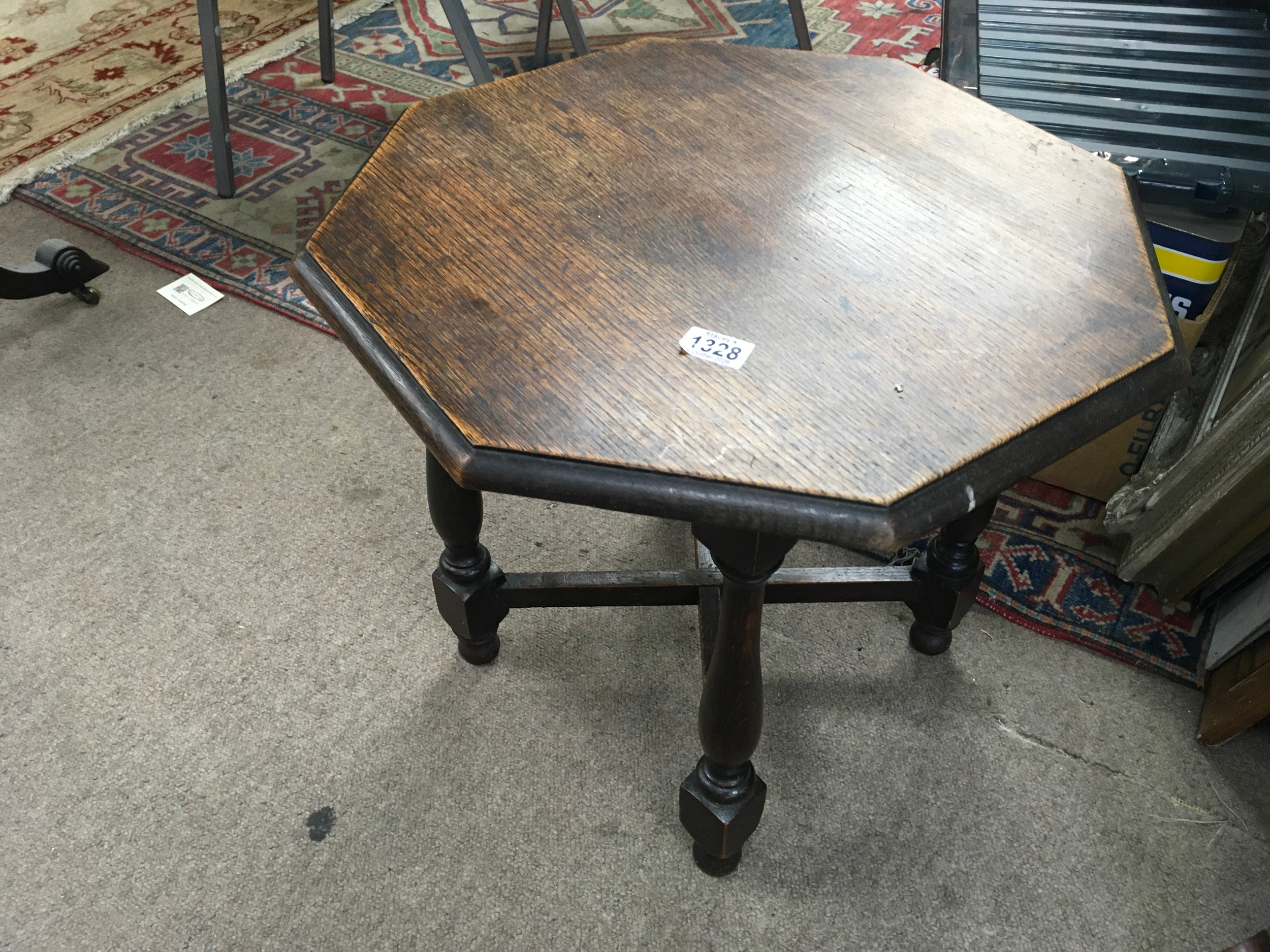 An antique Victorian mahogany tabletop dressing mirror and a small octagonal table. 