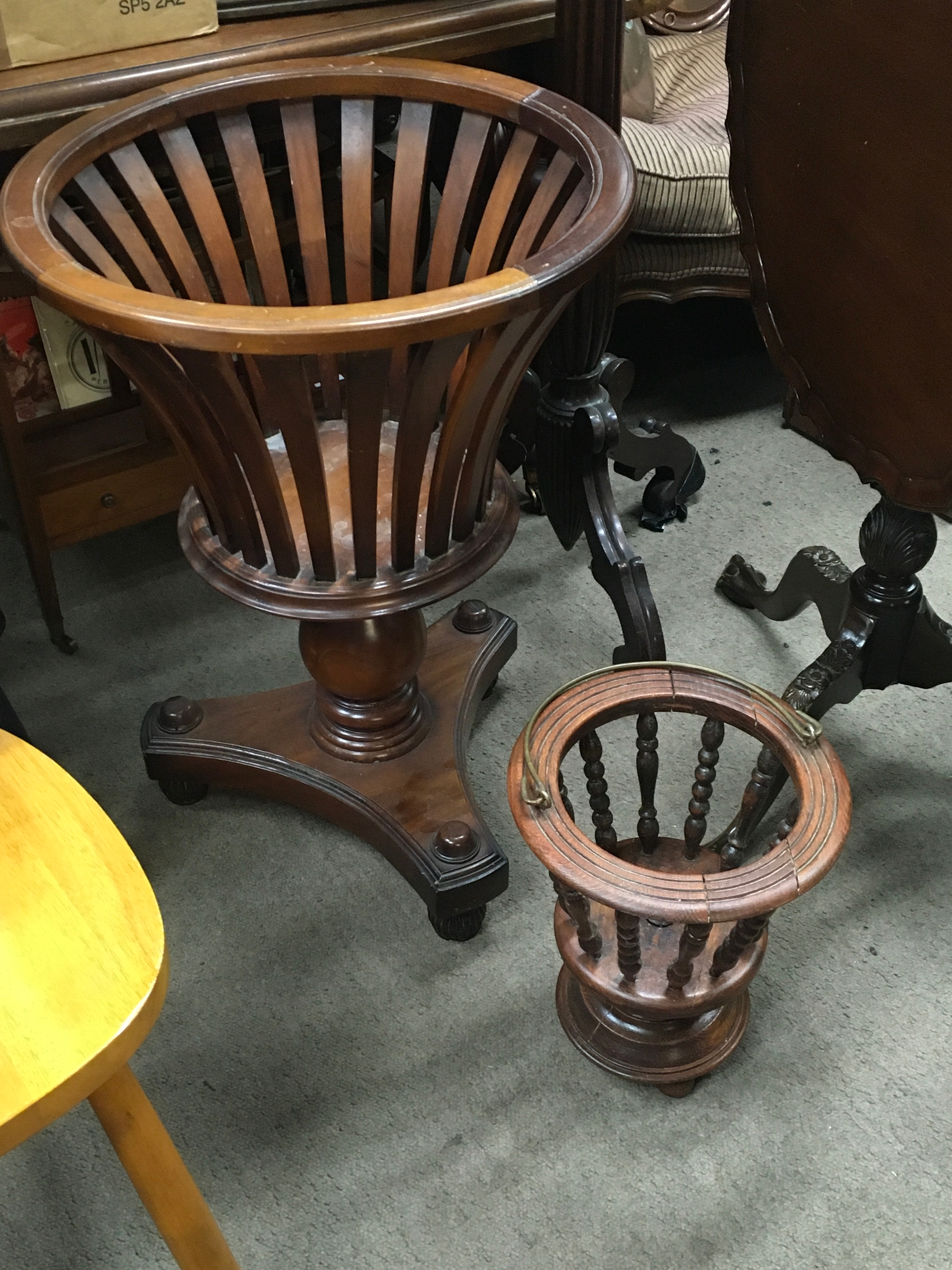 Two wooden jardinières, 32 and 70cm tall