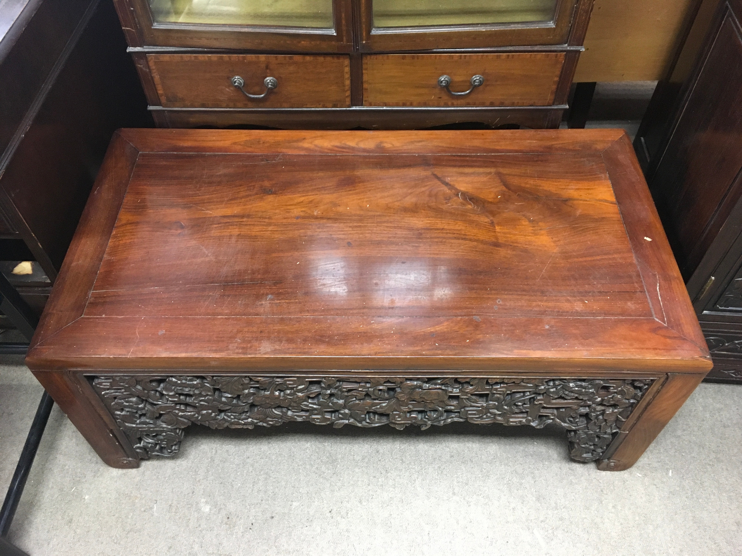A Chinese 19th century hardwood table. Height 46cm, Width 114cm.NO RESERVE
