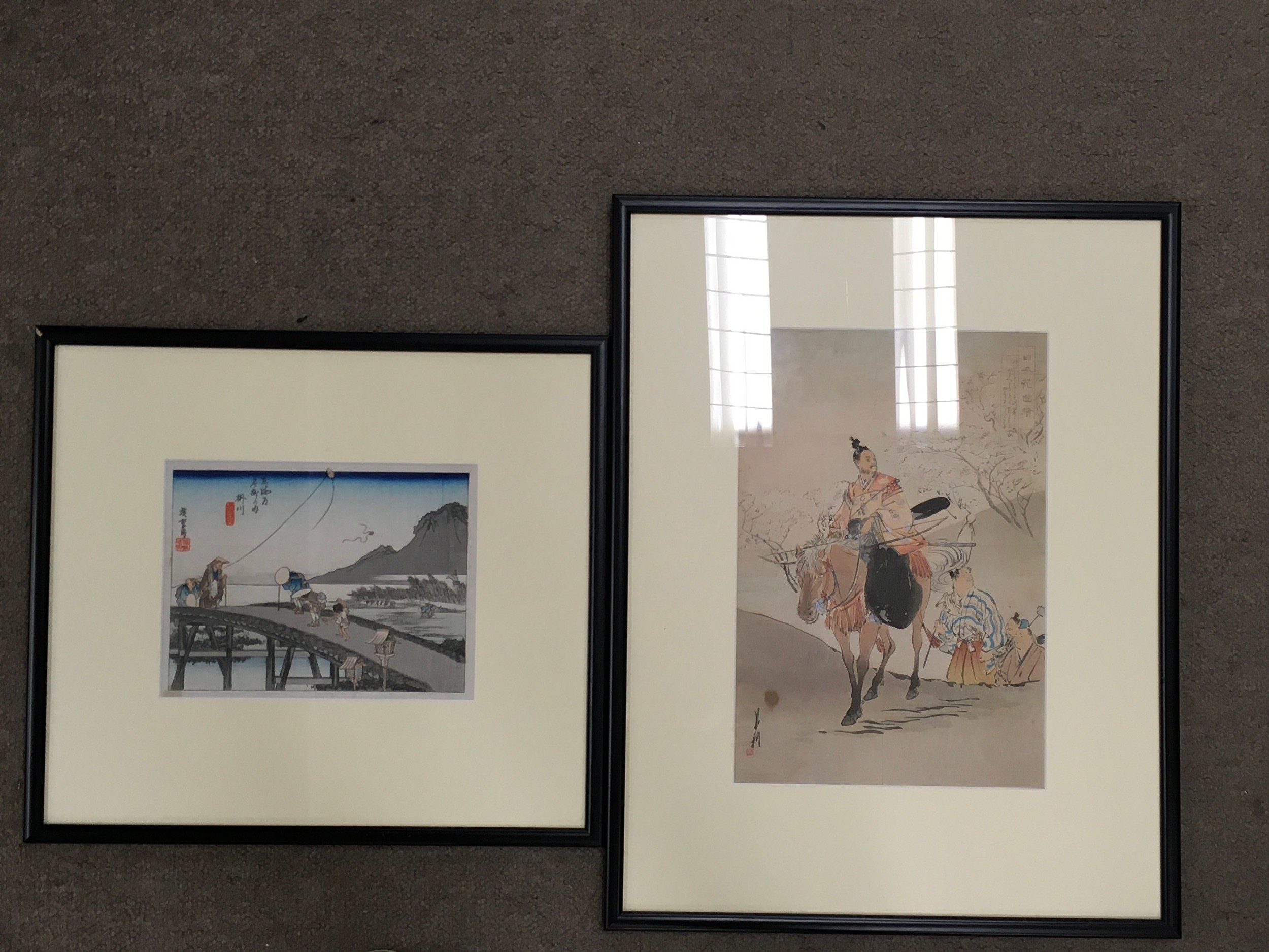 Two Japanese woodblock prints. 39cm X 35cm — 50cm X 39cm.