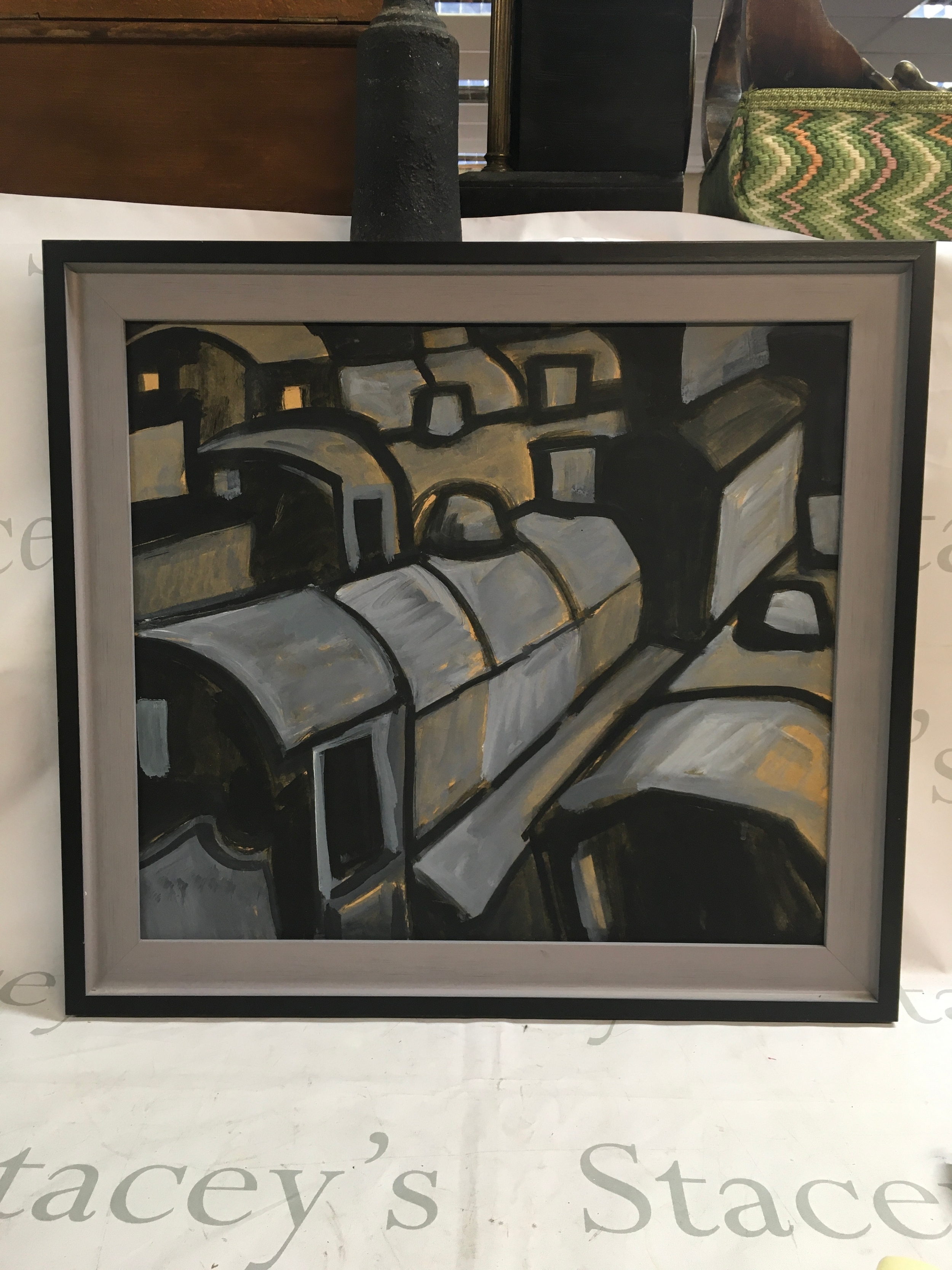 An abstract oil painting. Height 20cm, Width 21cm.