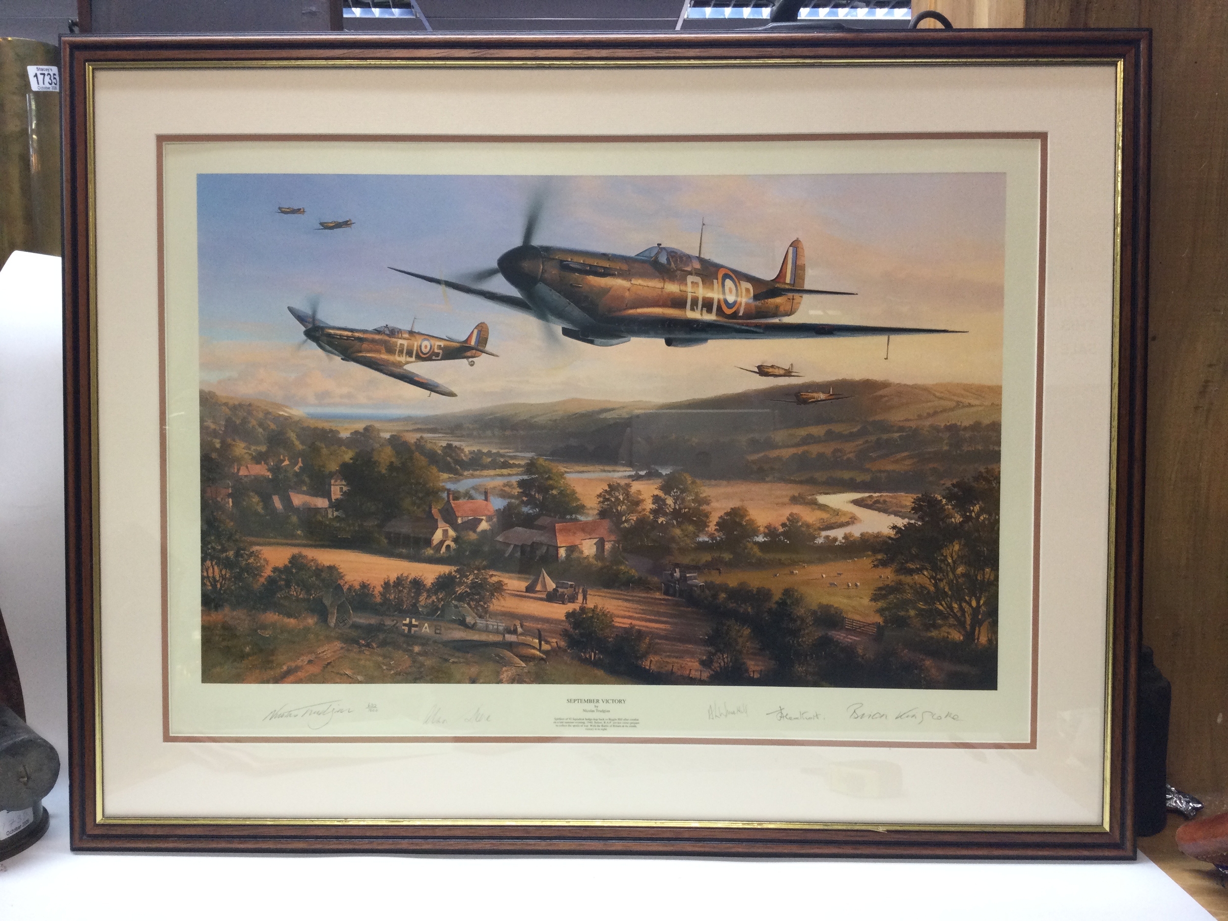 A print signed September Victory by Nicolas Trudgian 622/1000. Height 28cm, Width 36cm