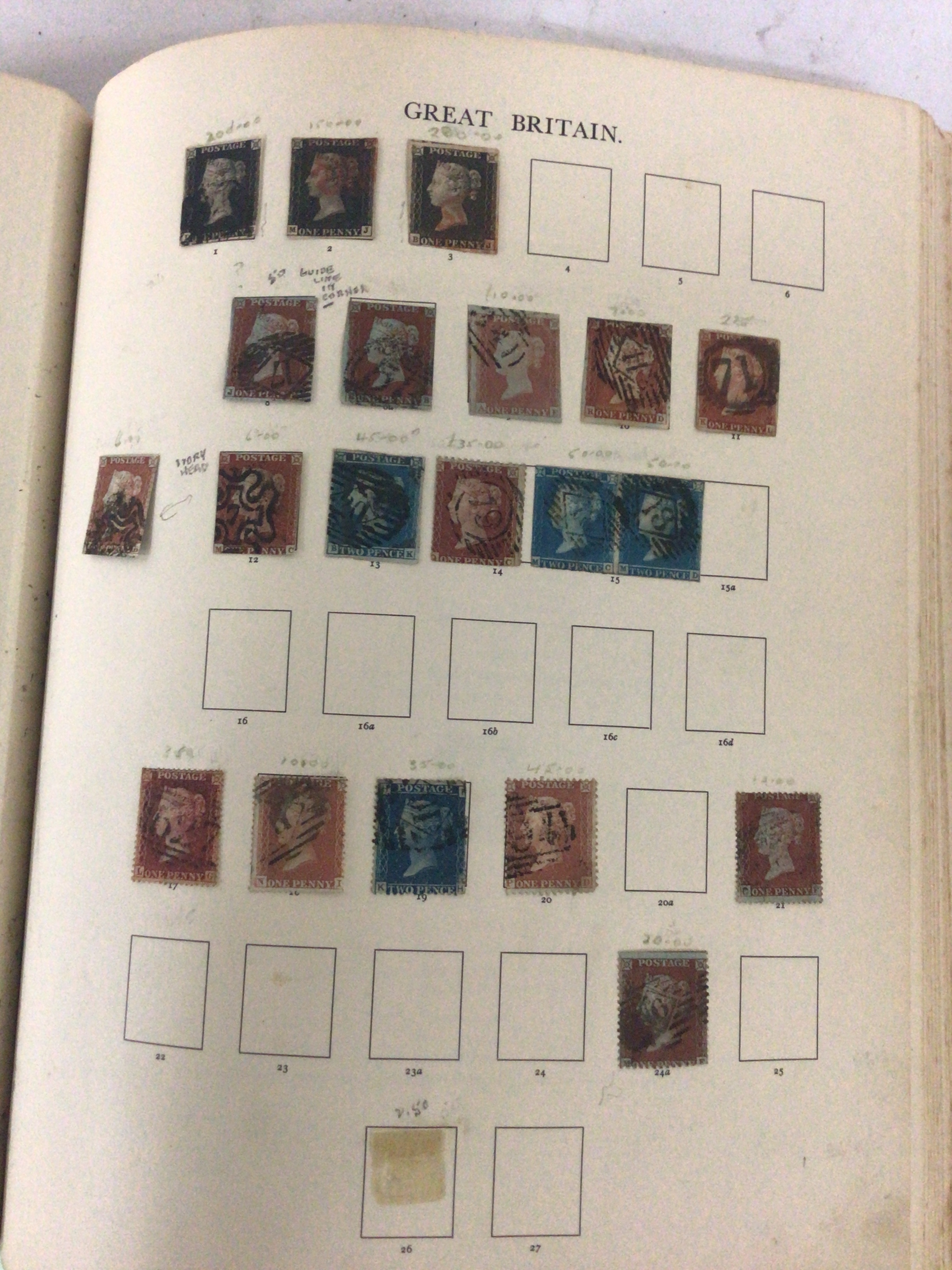  A Stanley Gibbons The Windsor stamp album containing Victorian and later stamps including three Penny Black stamps a Victorian pound used and many other nice examples of Victorian stamps Edwardian to Elizabeth II a good album mainly used British stamps. 