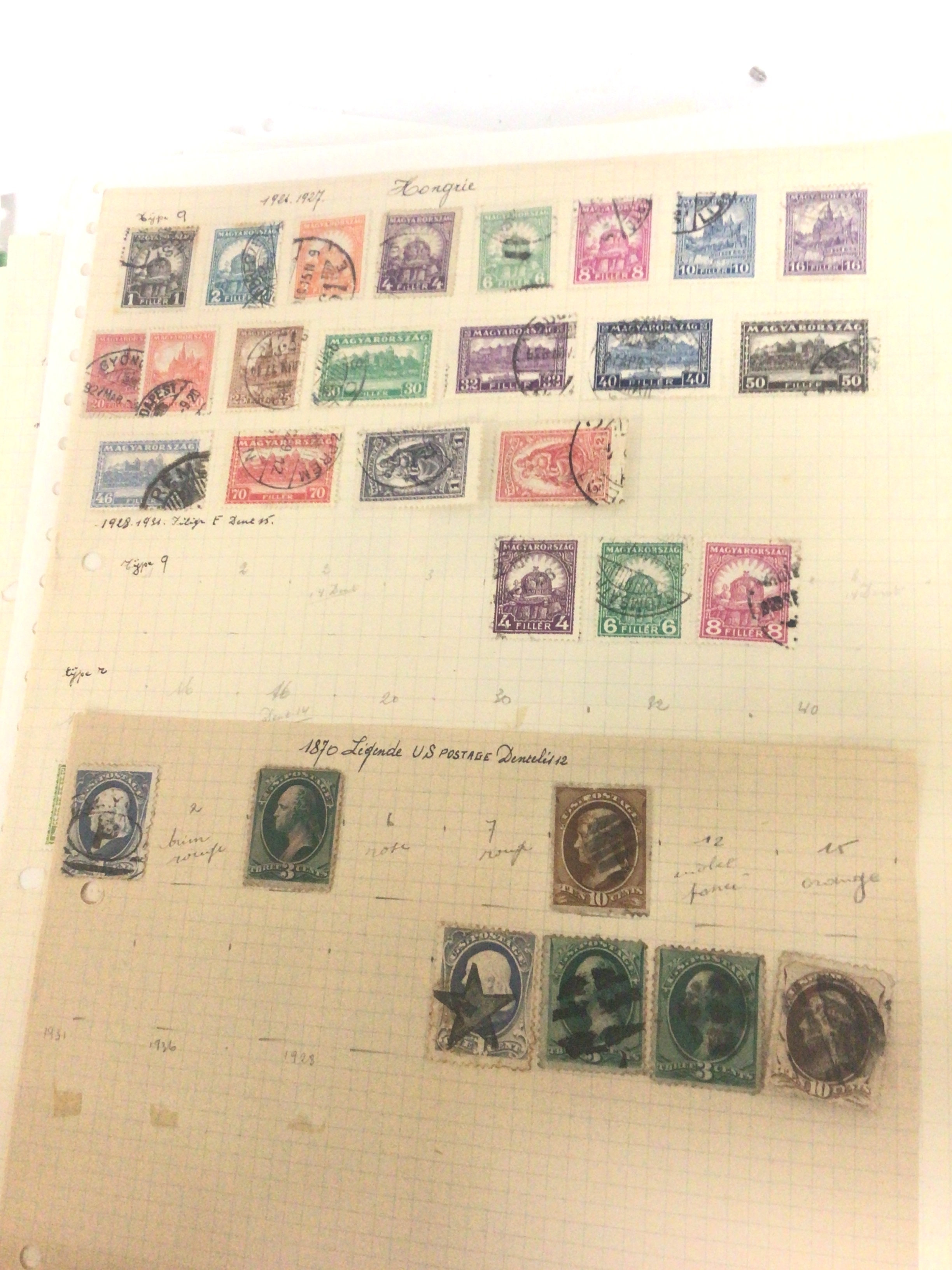  A collection of stamps mounted on sheets with written information mainly European and World Stamps from the early 20th century most used stamps. 