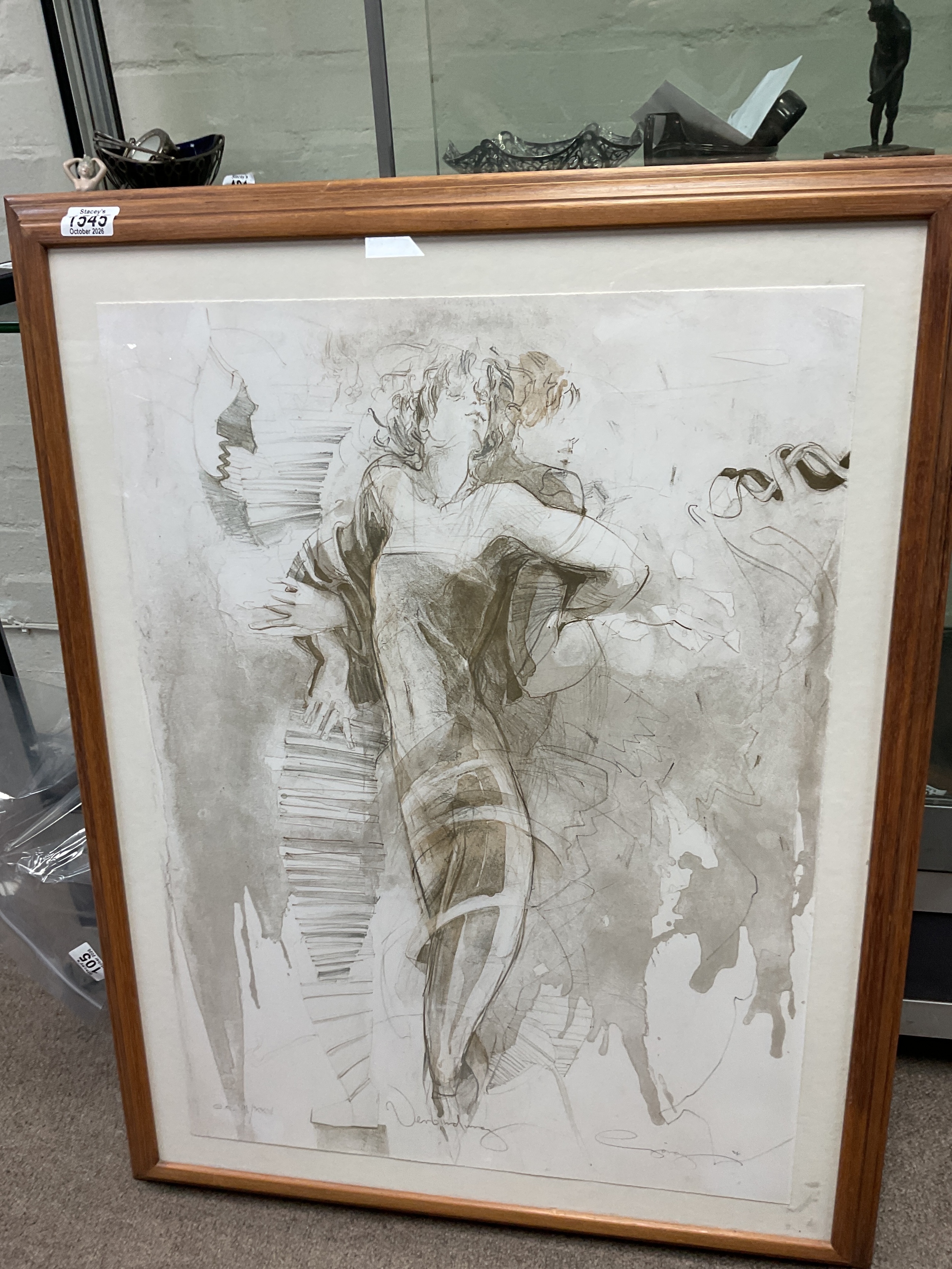 Framed Folio size blind stamped artist proof lithograph of 7/25 Verdindunt by Juergen Gorg.