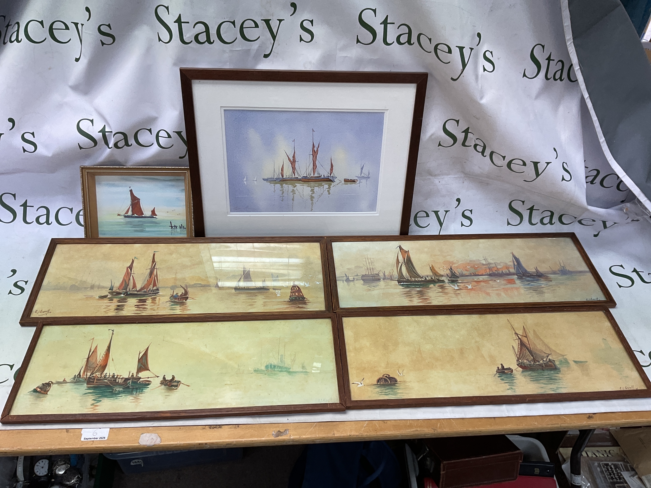 Six original art works of London barges.