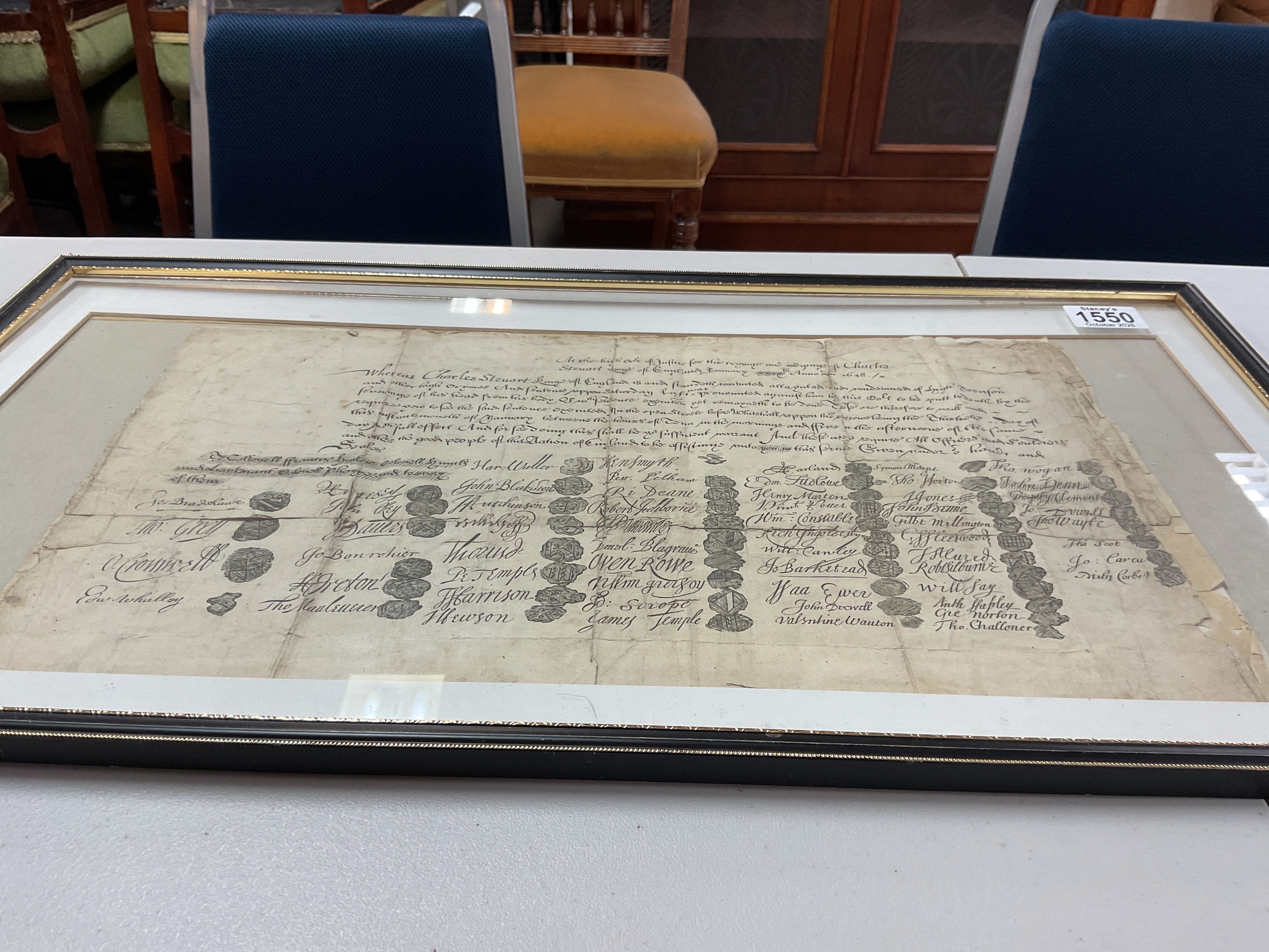 An original 17th Century document signed by dozens of nobleman - death of King Charles I, he was later beheaded 1649