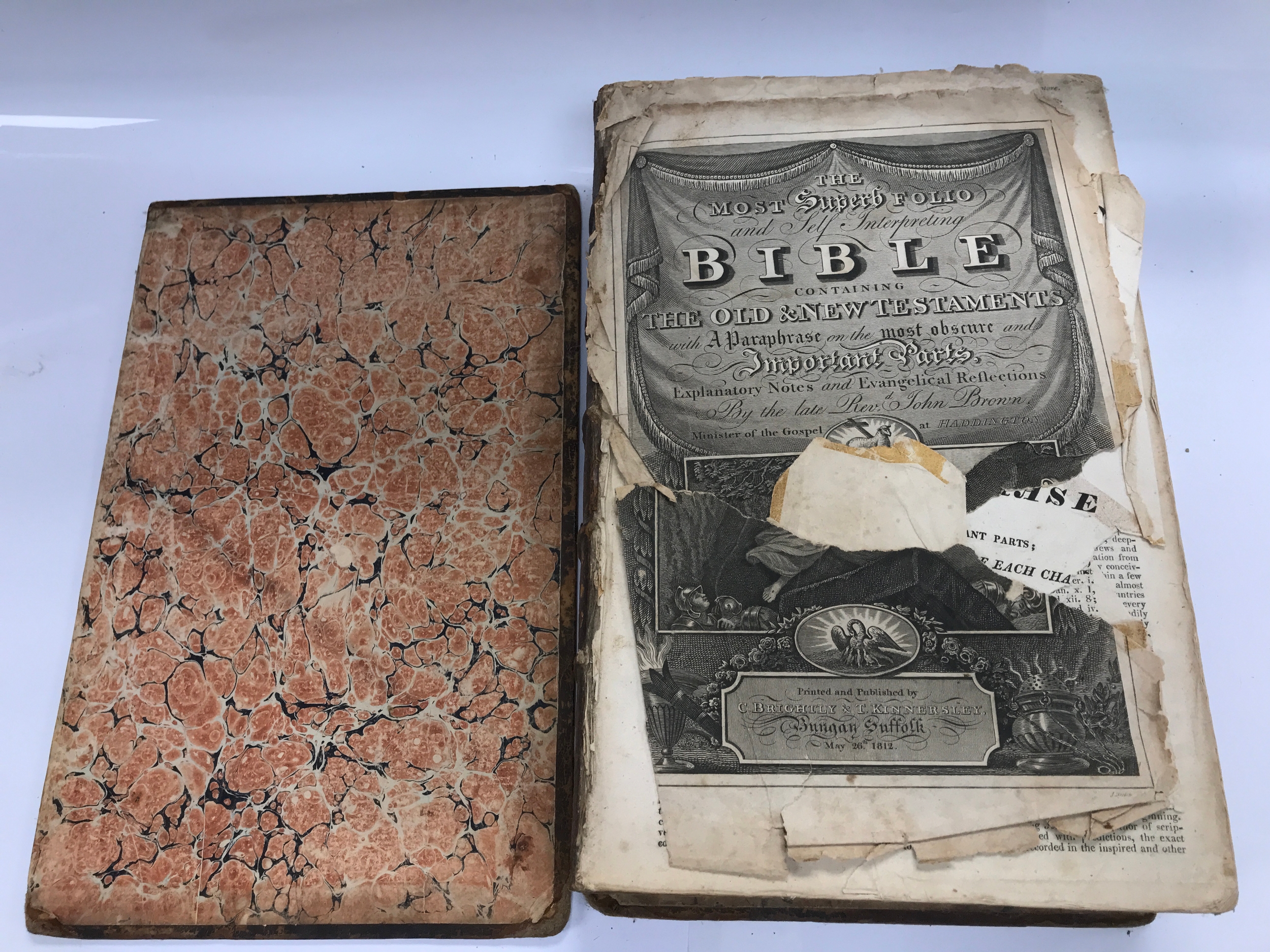 antique folio edition of The Self-Interpreting Bible by the late Rev. John Brown, printed and published around 1812 by T. Kinnersley
