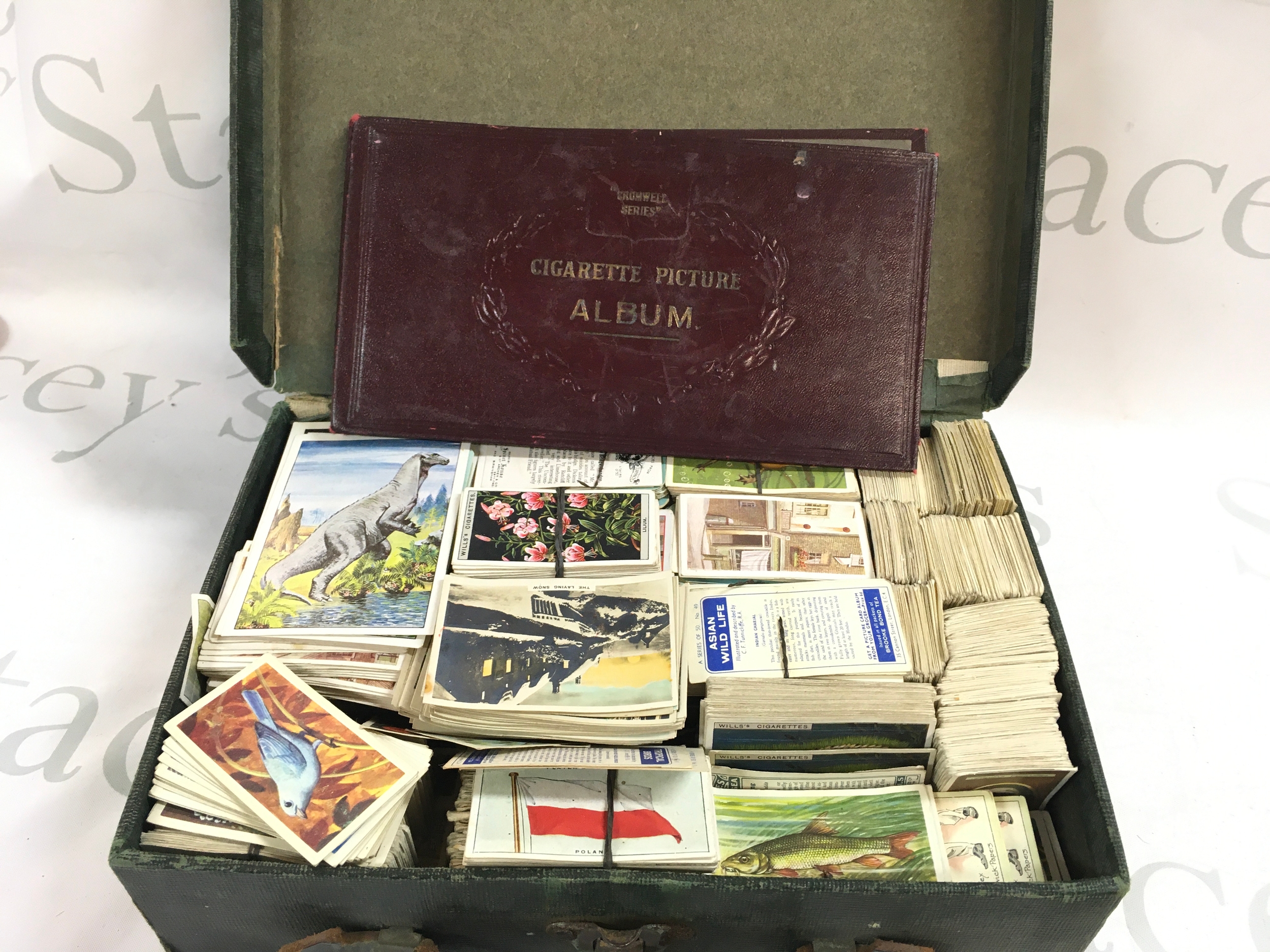 A case containing cigarette cards including Wills, Players etc 