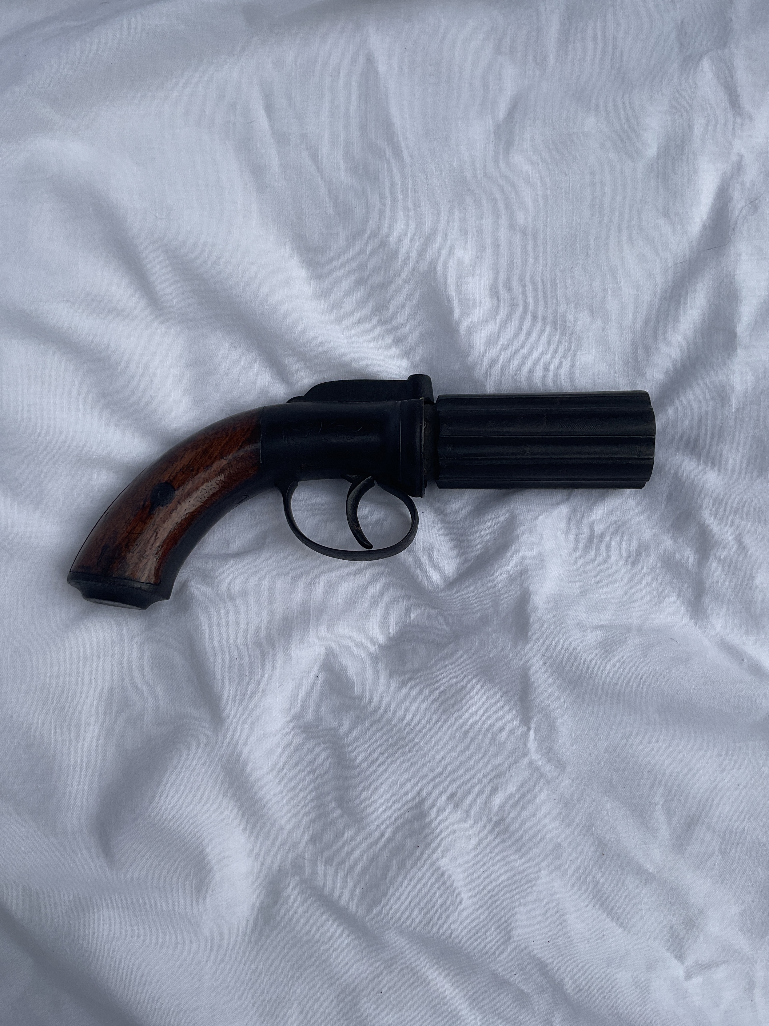 1880 six shot pepperpot percussion pistol, makers mark indistinct.