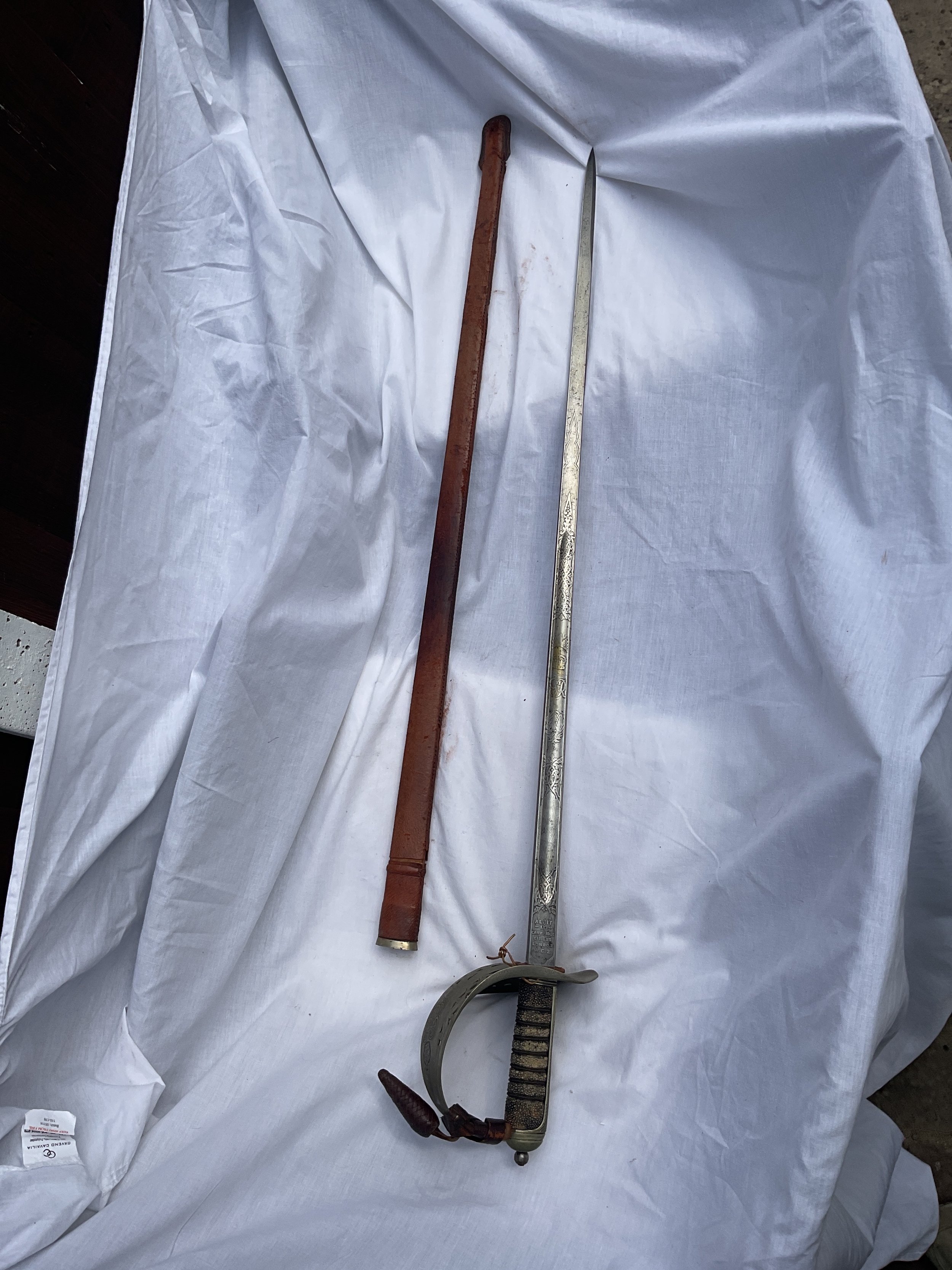 WWII GVIR Officers sword blade by Alkit Ltd with leather portapee.