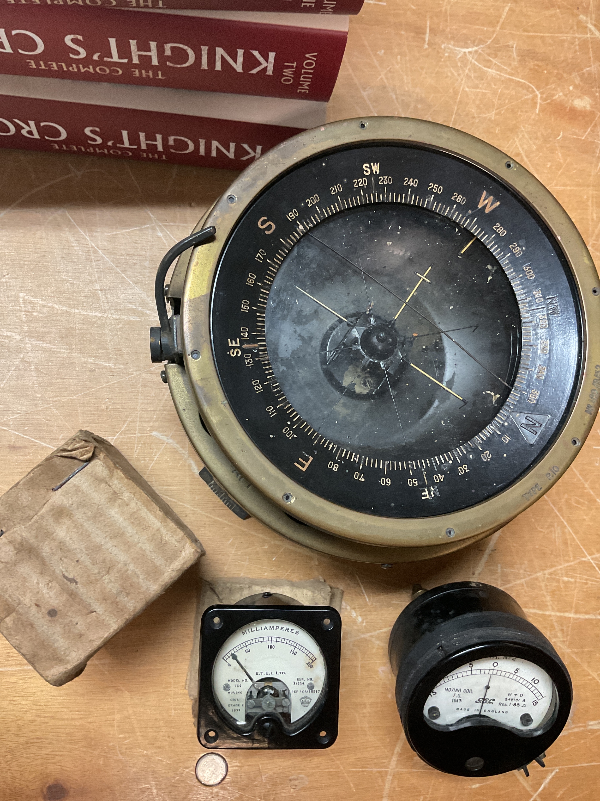 WWII P10 compass off A Lancaster along with two air ministry gauges.