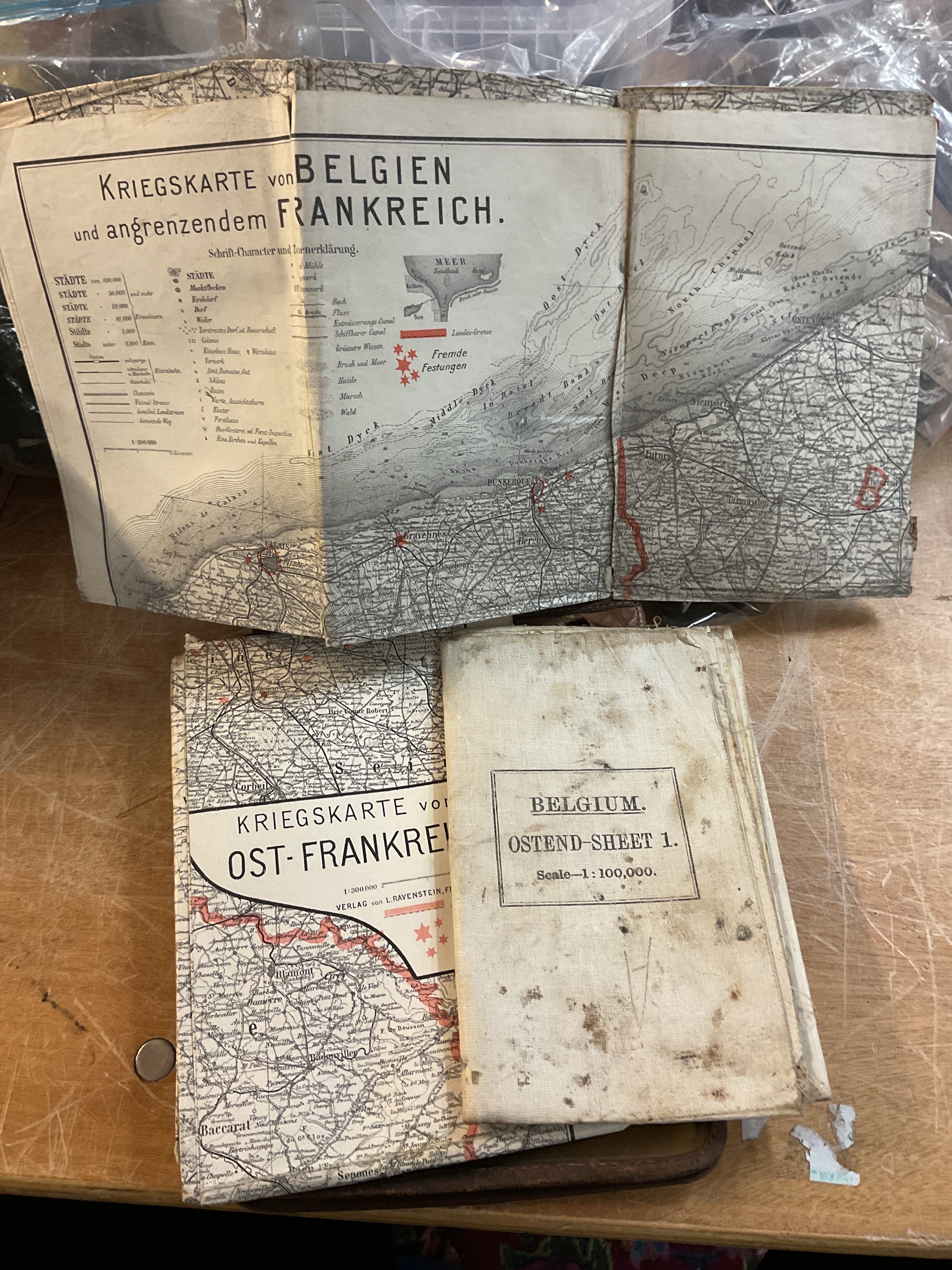 WWI German map case and maps.