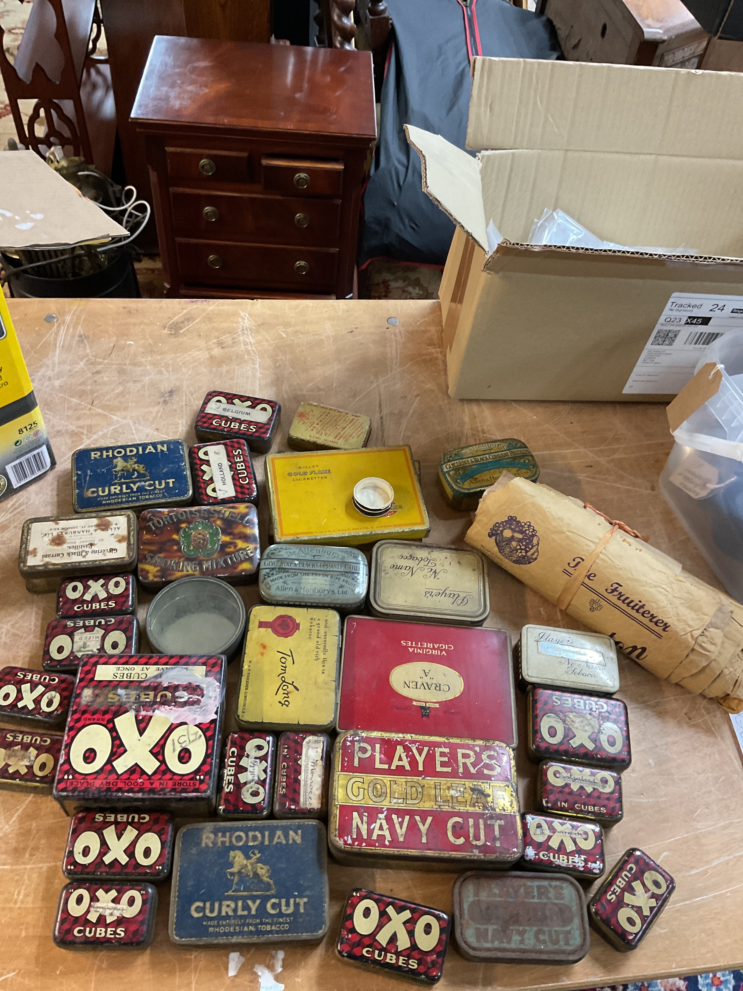 Qty Wartime tins and paper bags.