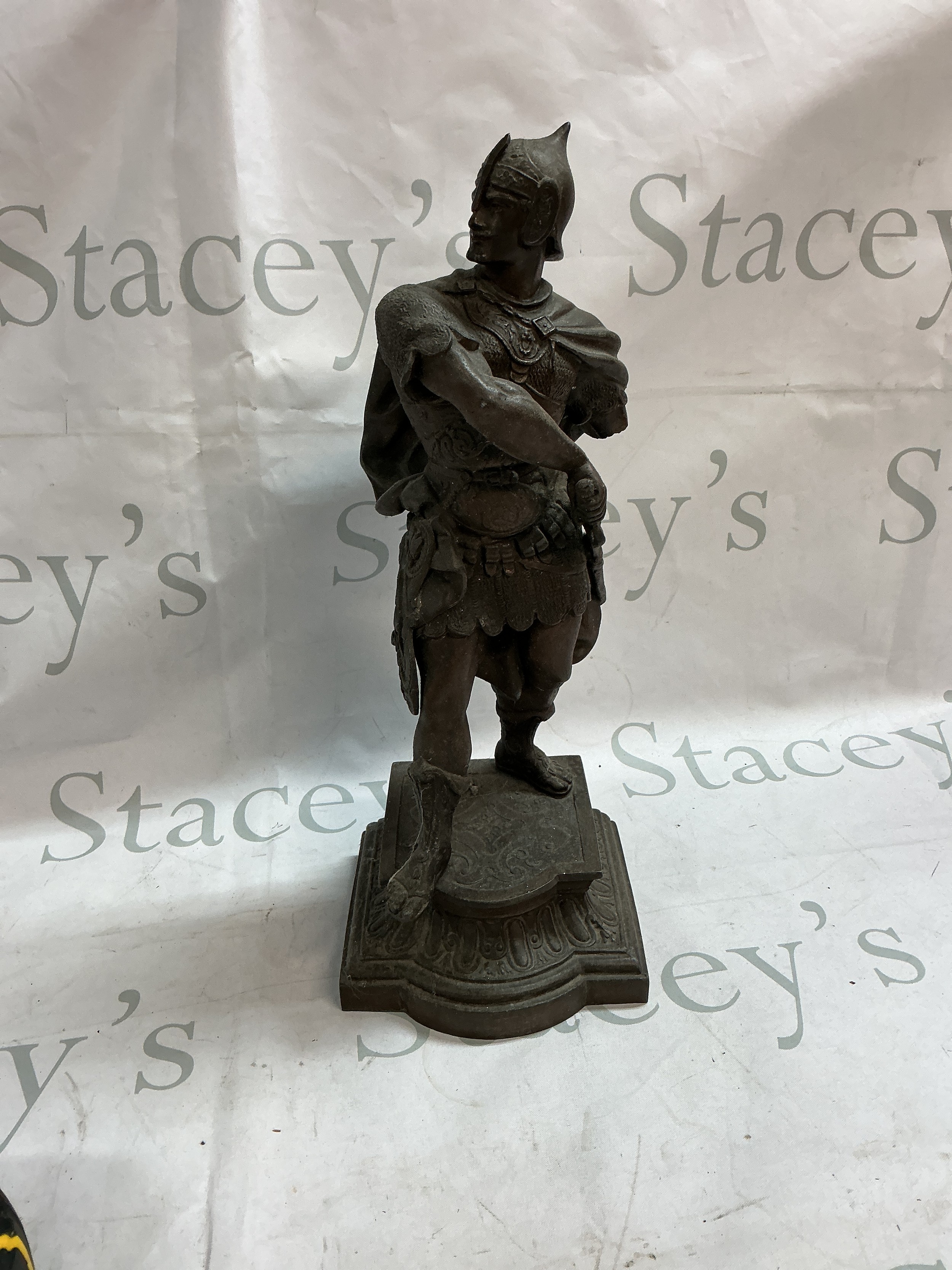 A Spelter figure of a Knight. 39cm tall.