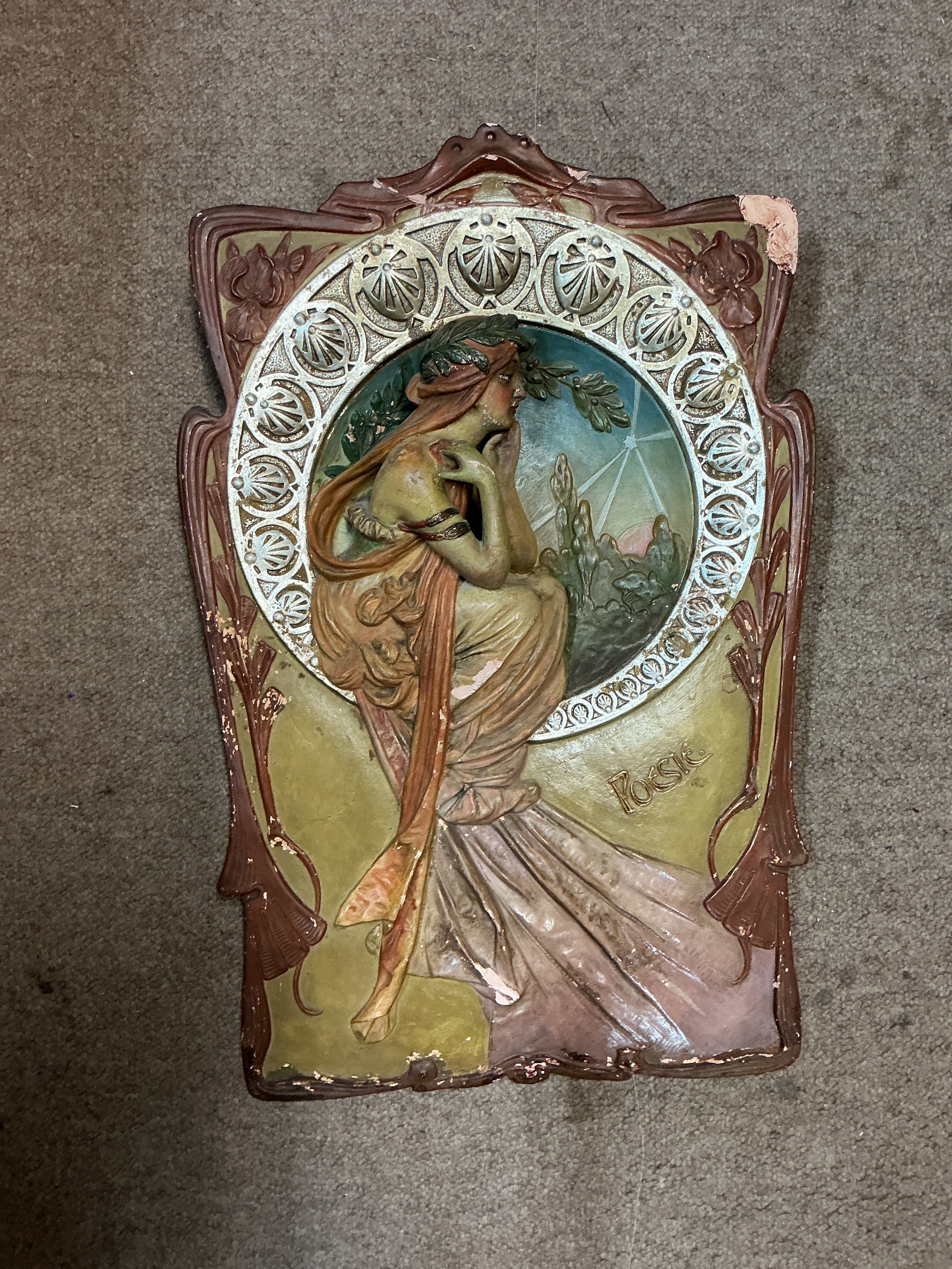An unusual Art Newveau plate three dimensional Roesie  some damage