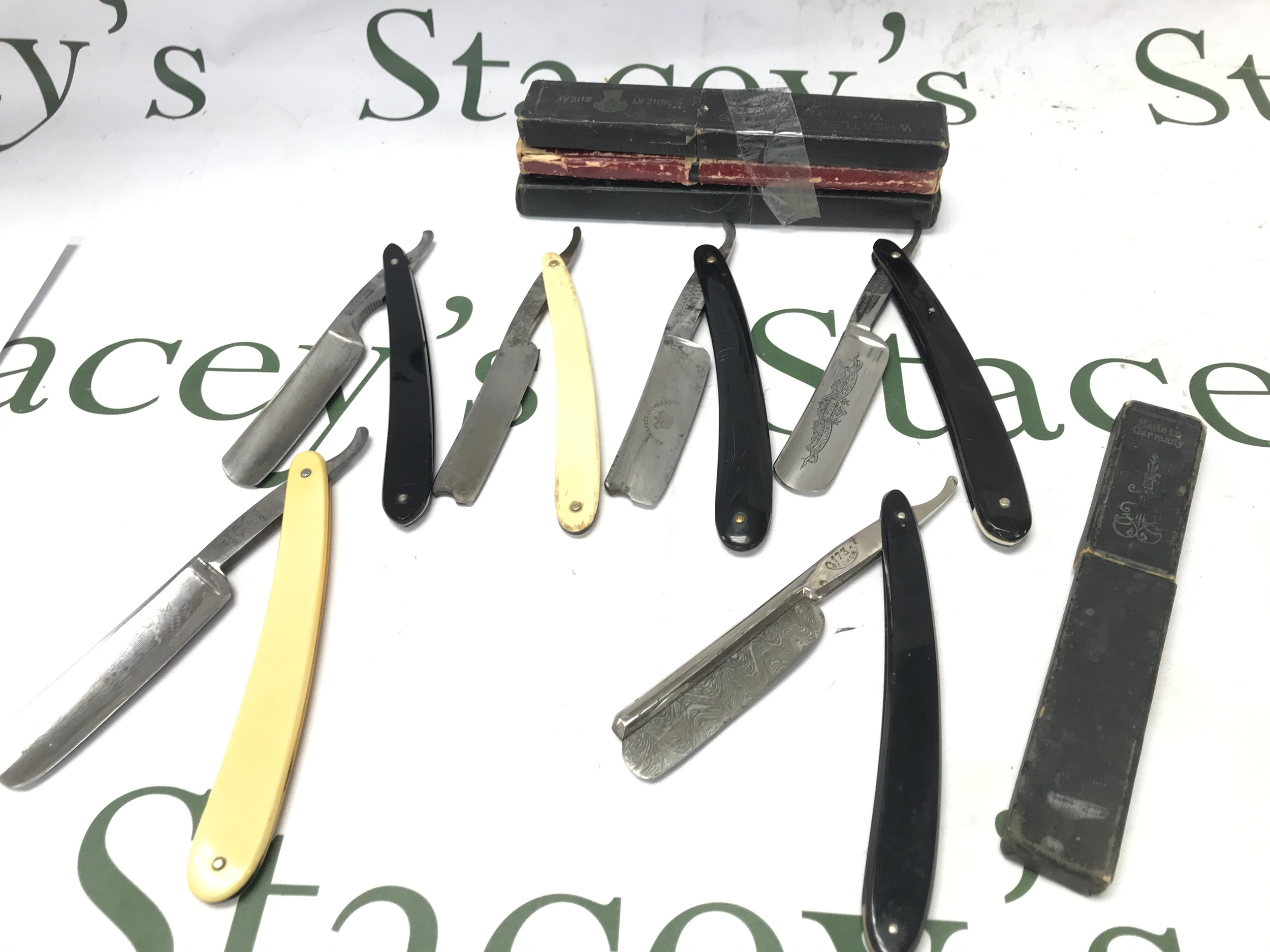 Six vintage straight razors, all rare makers. Good condition 