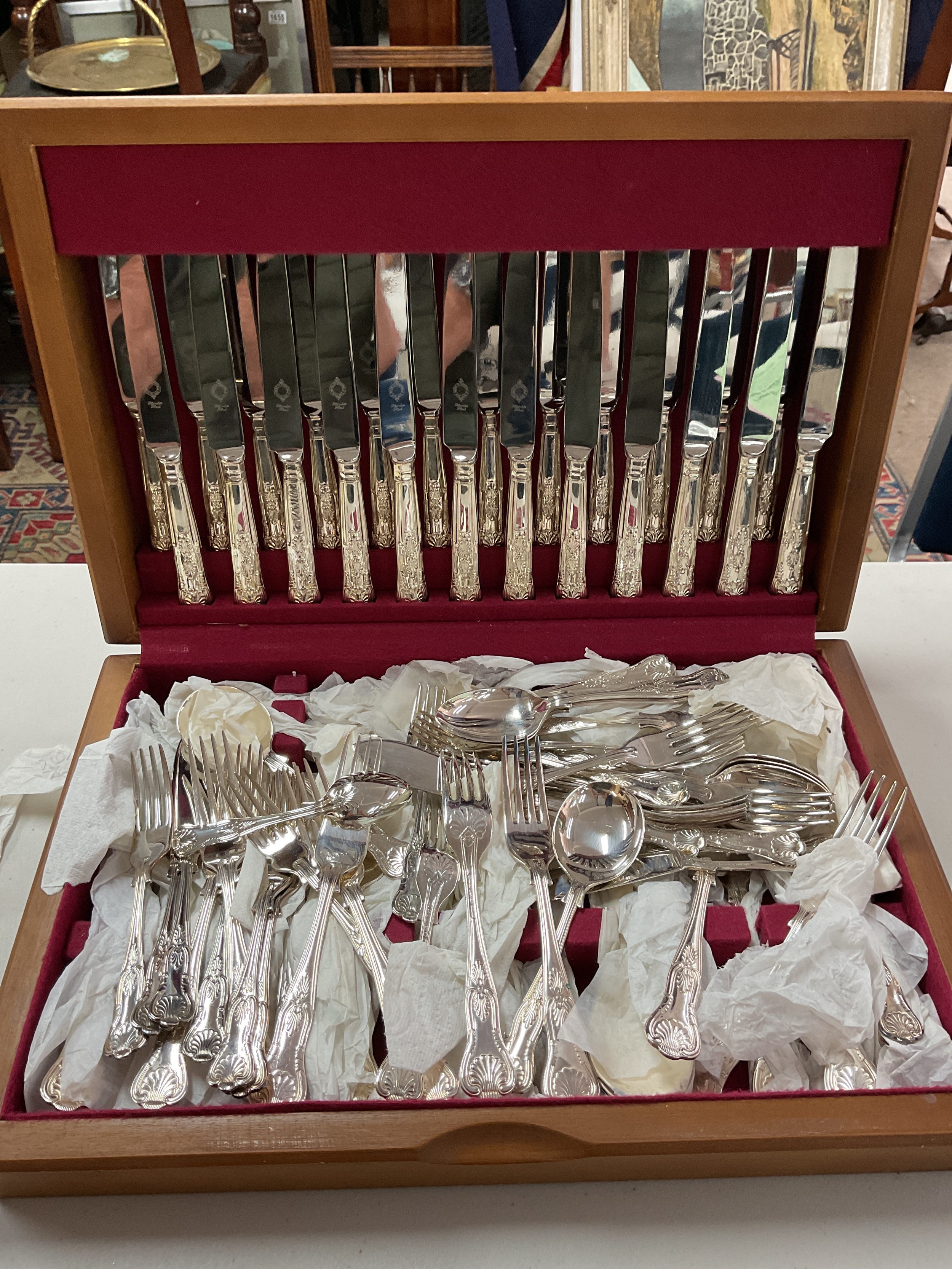 Large twelve place setting of silver plate cutlery along with EPNS tray 