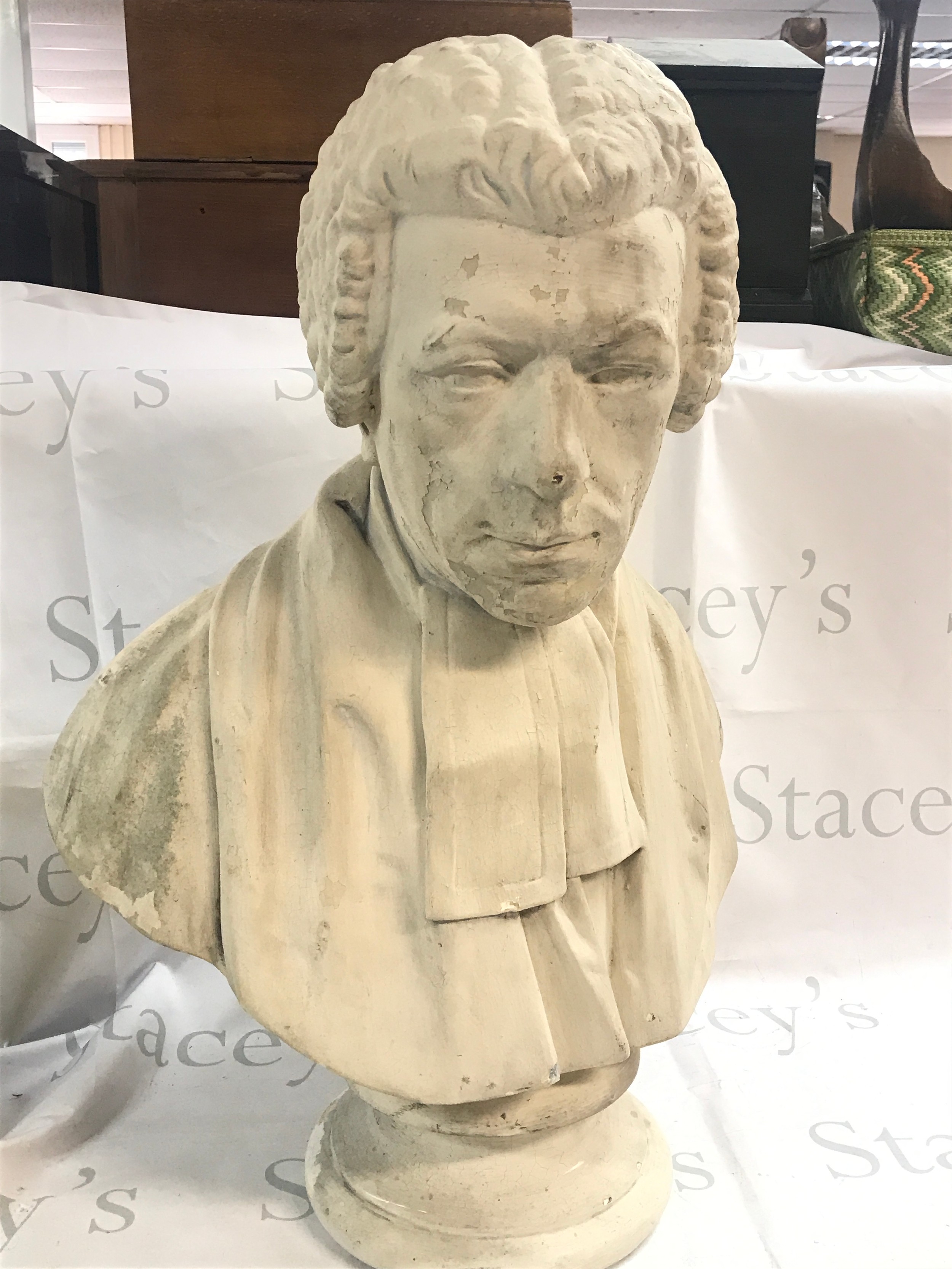 A plaster bust of a Gentleman, 68cm tall