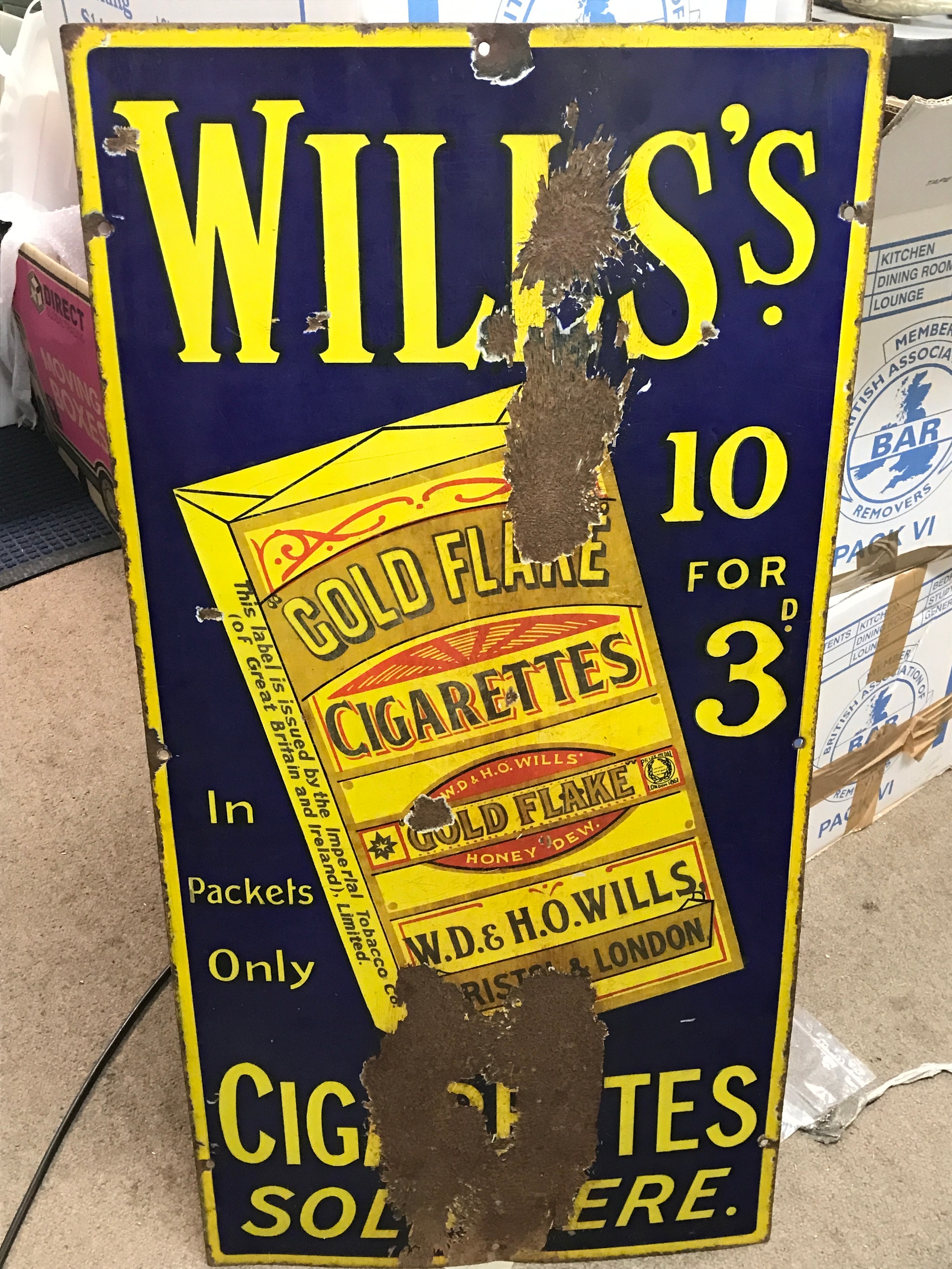 A Wills Cigarette Gold Flake sign.46x92cm