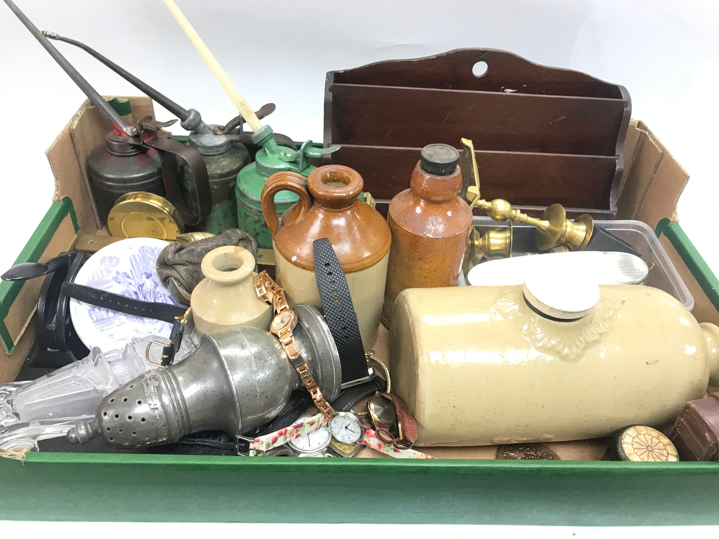 Collectors item including small amounts of silver, oil cans, heater rack, watches(not working) etc
