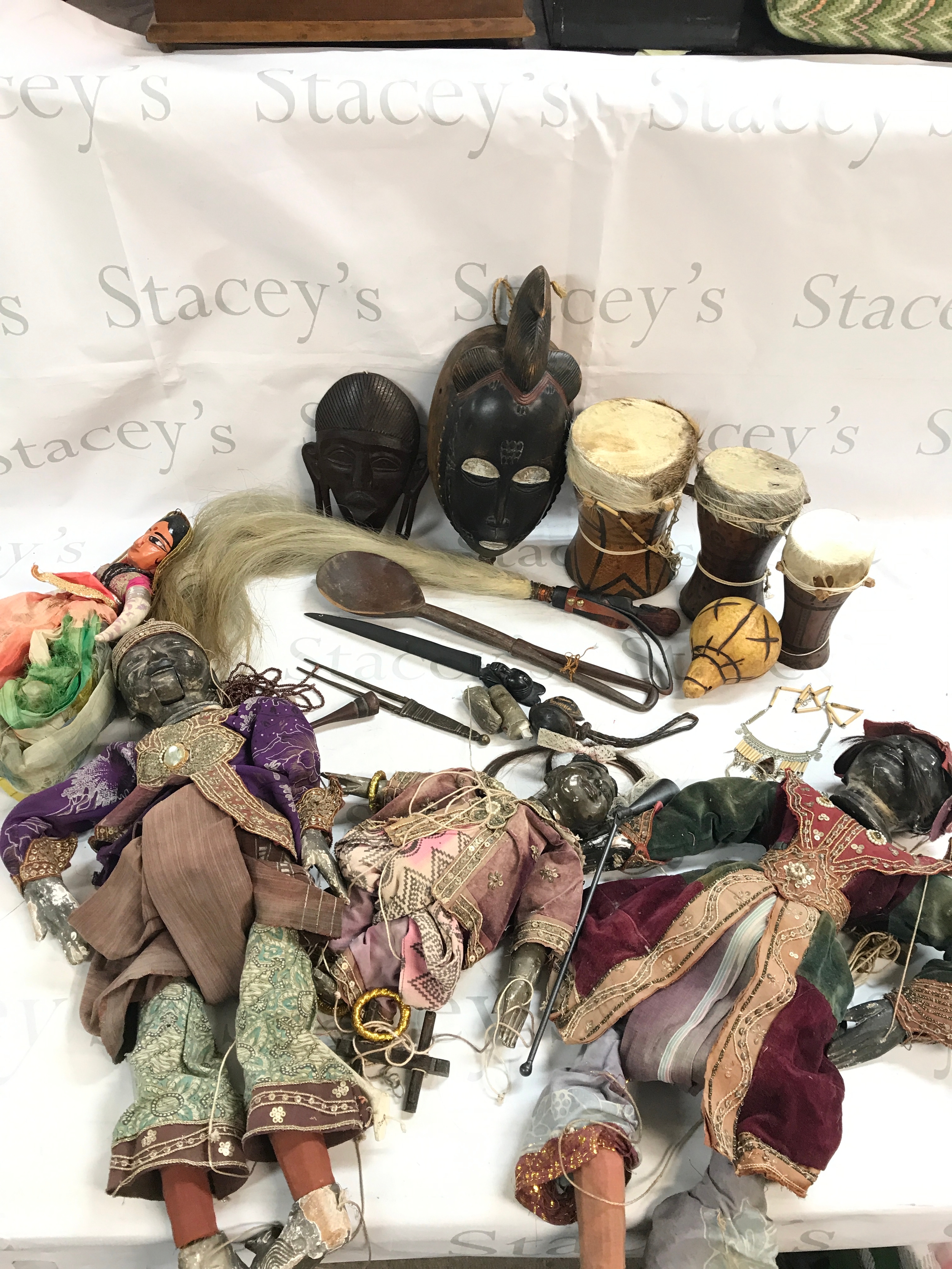 Vintage Thai marionettes puppets African masks