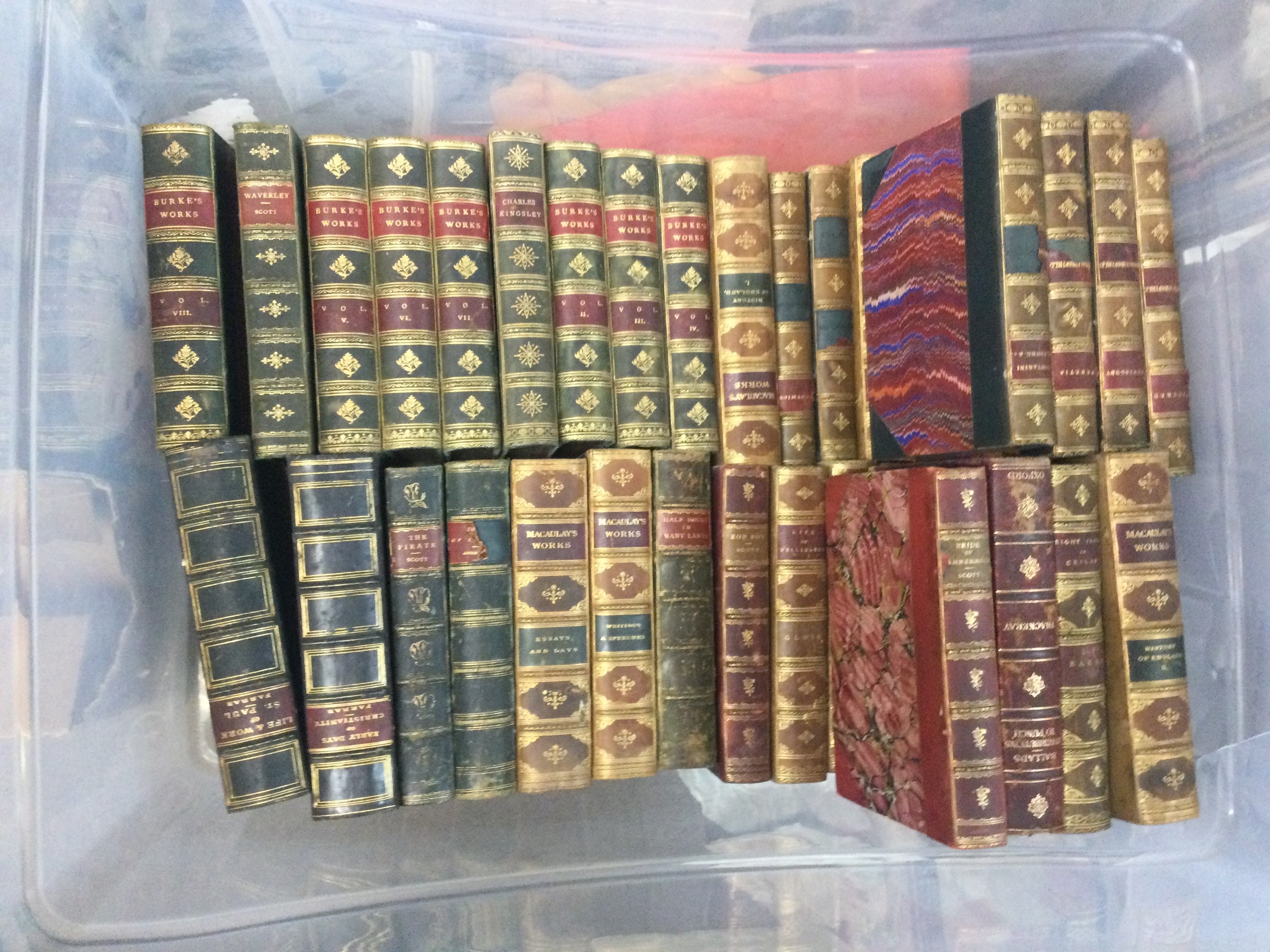 A large assortment of Victorian and Edwardian fine leather-bound multi-volume literary sets.(38)