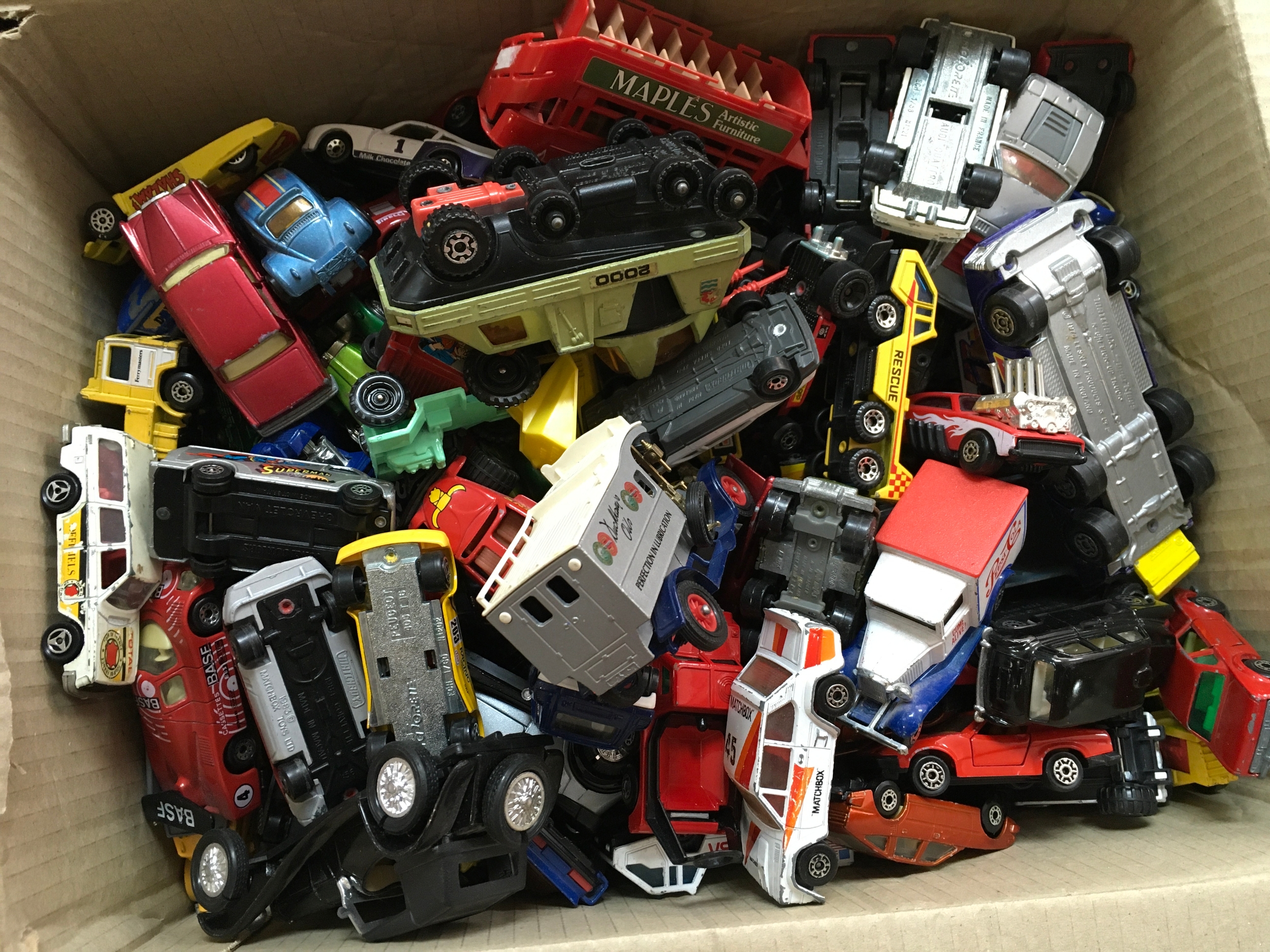 A collection of assorted playworn die cast vehicles including matchbox, corgi etc.