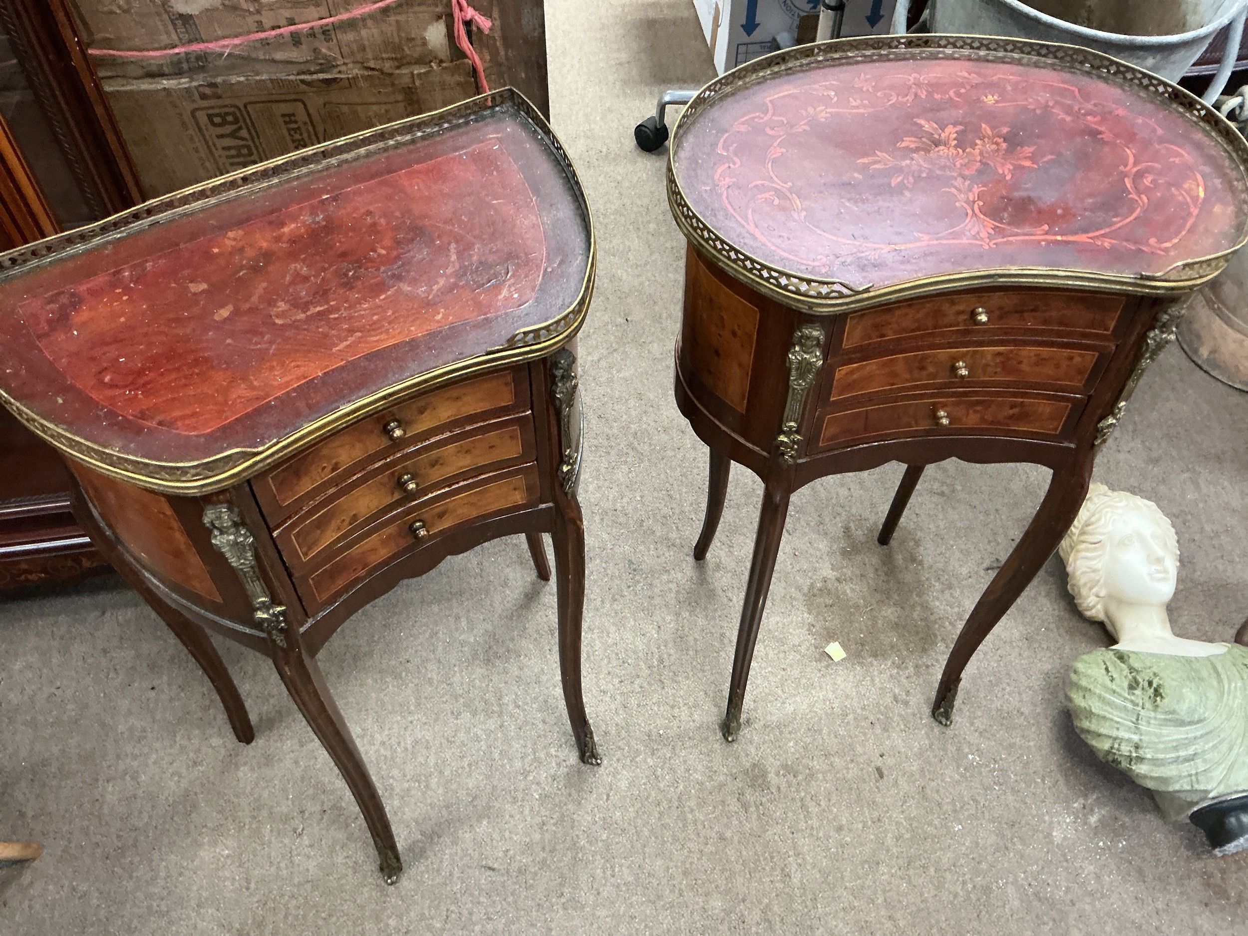 Two French style inlaid walnut cabinets