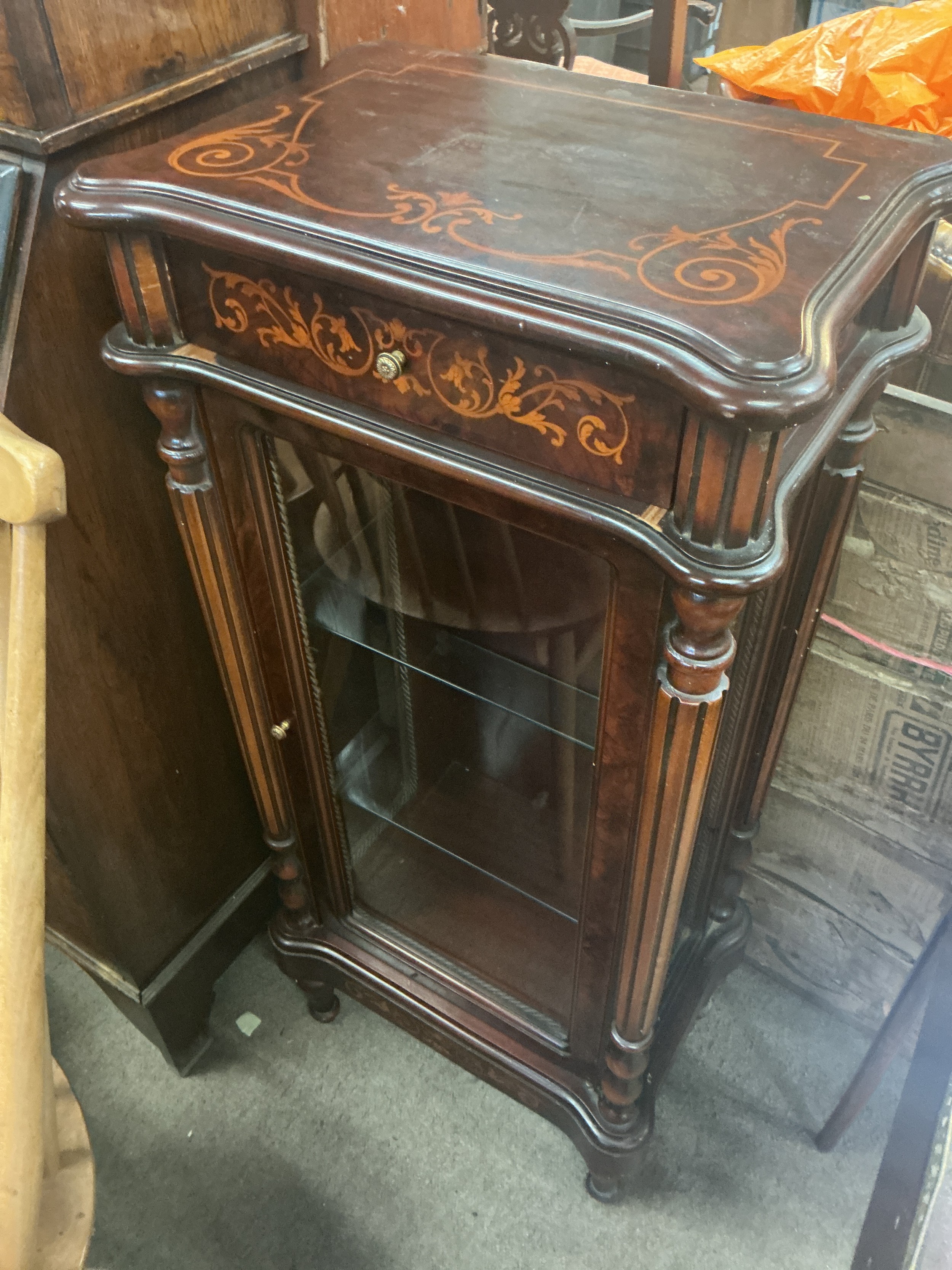 A small inlaid walnut Cabinet. 100cm tall, 45cm wide, 30cm long