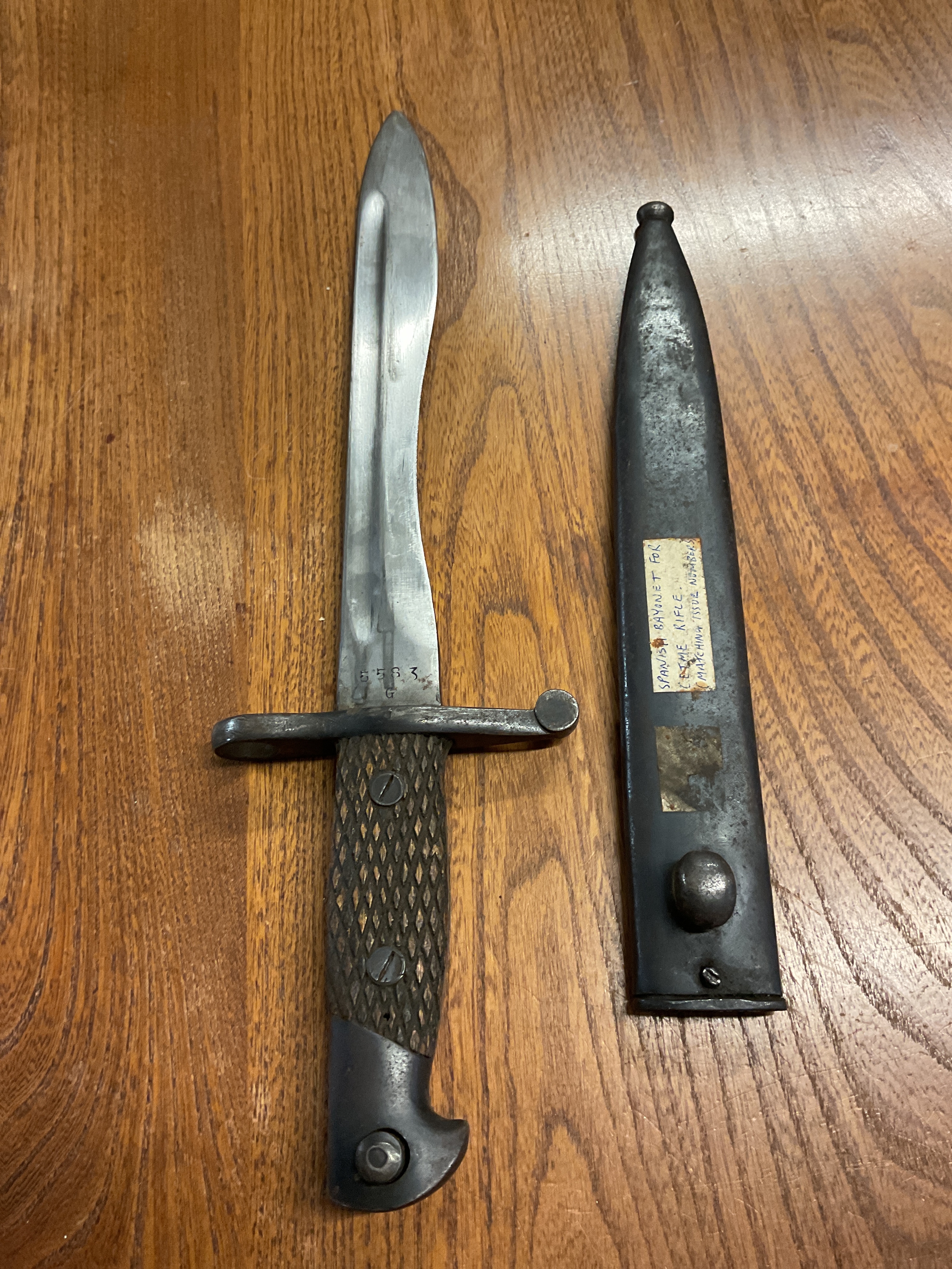 Matching number Spanish Bolo bayonet.