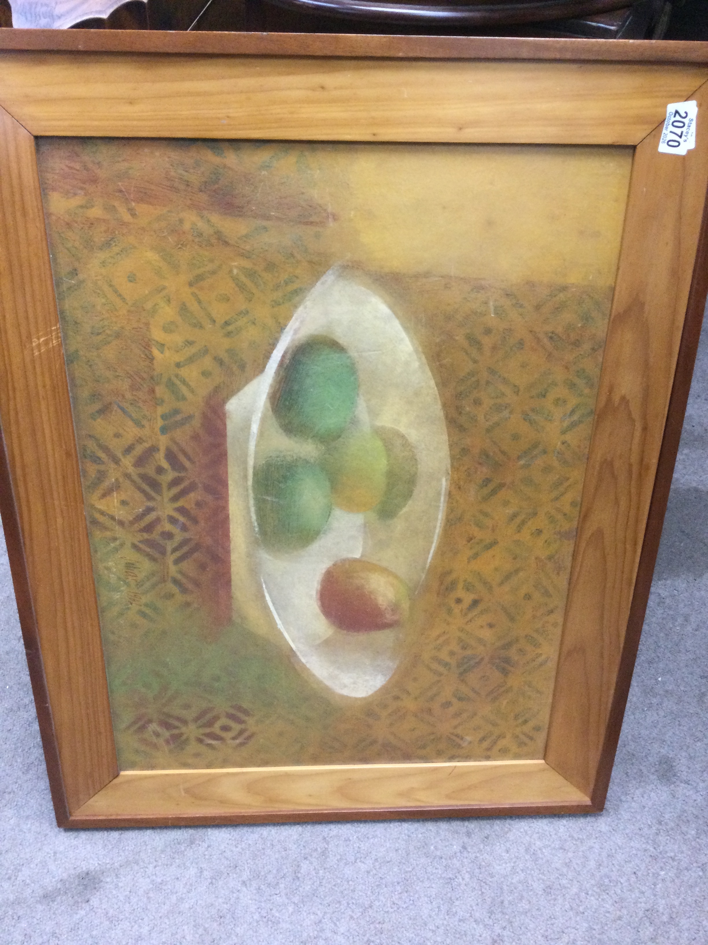 Framed oil on board depicting fruit in a bowl, signed Scliar 1962. Width 50cm, height 70cm