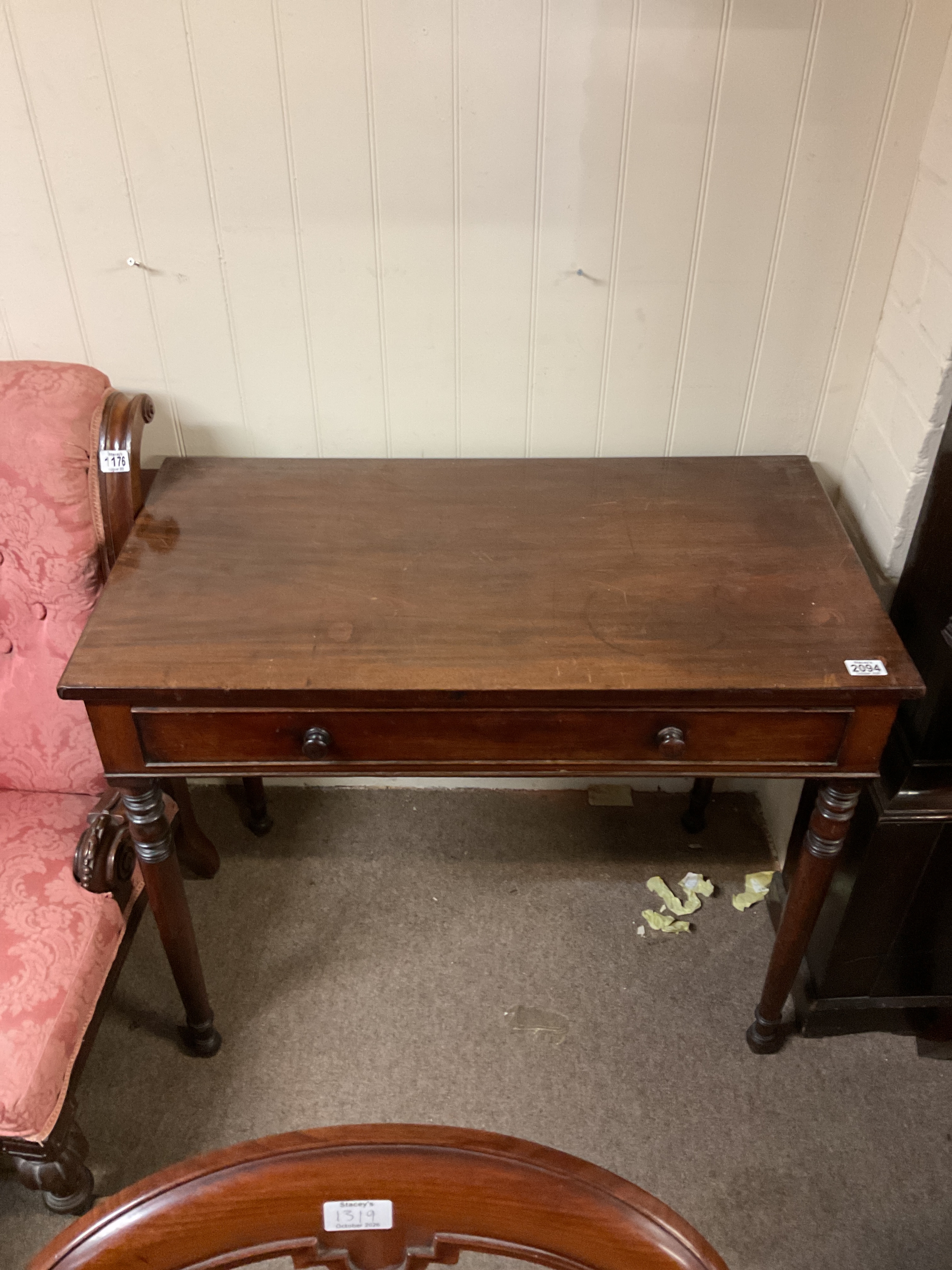 Late Georgian mahogany single drawer side table.