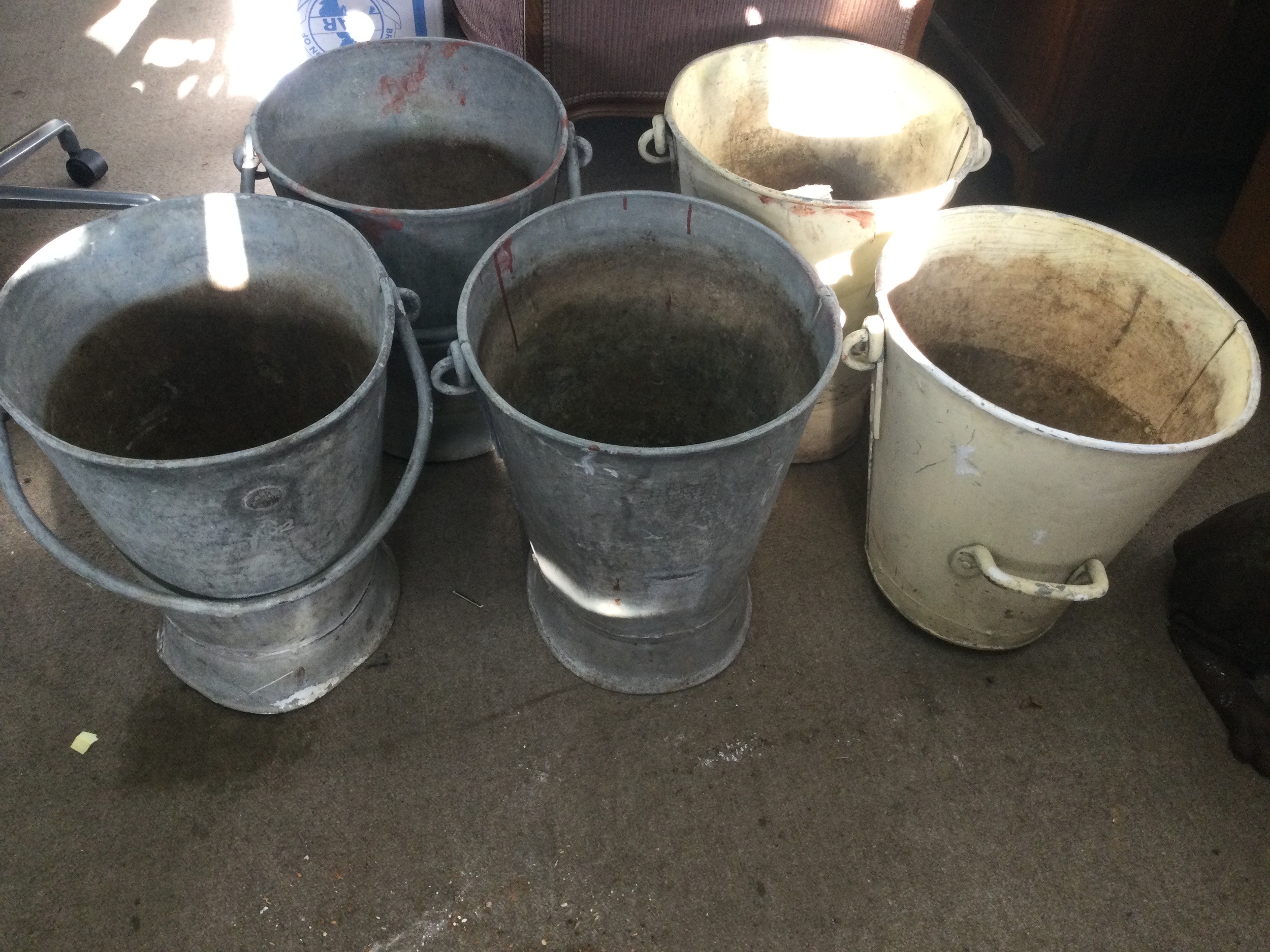 5 1956 military galvanised fire buckets